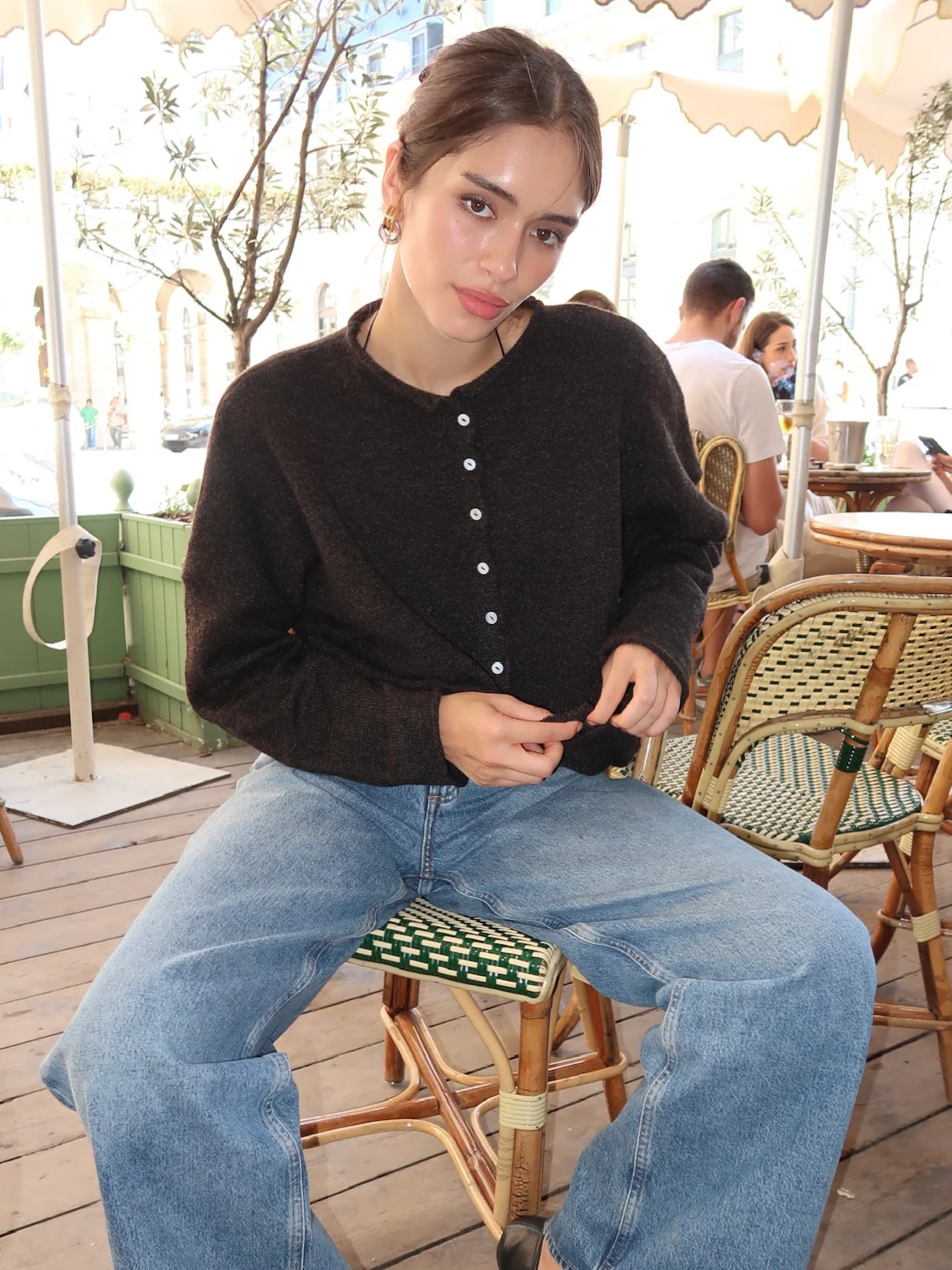Pisces Button Down Cardigan in Chocolate - Image 4