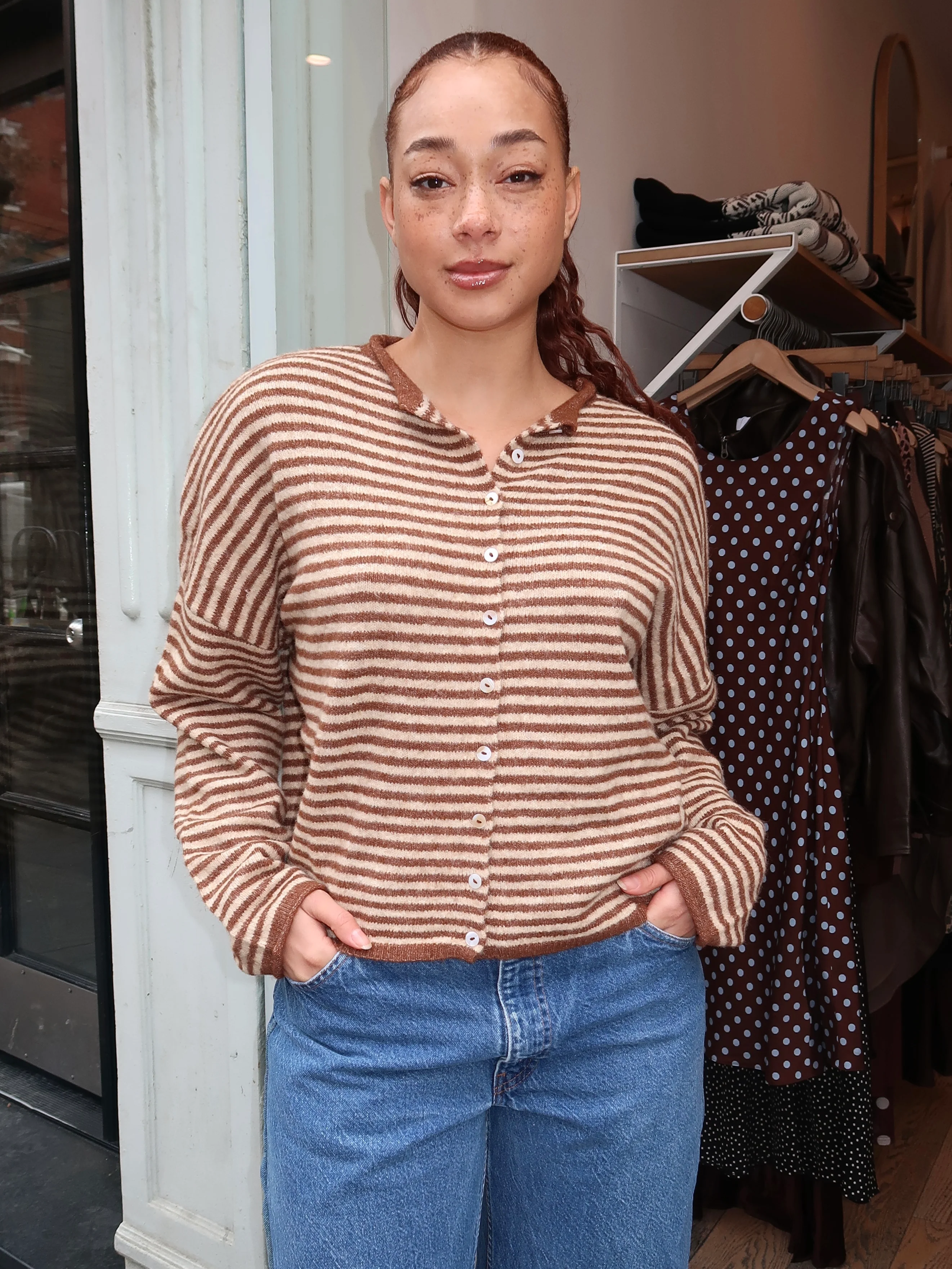 Pisces Button Down Cardigan in Mocha