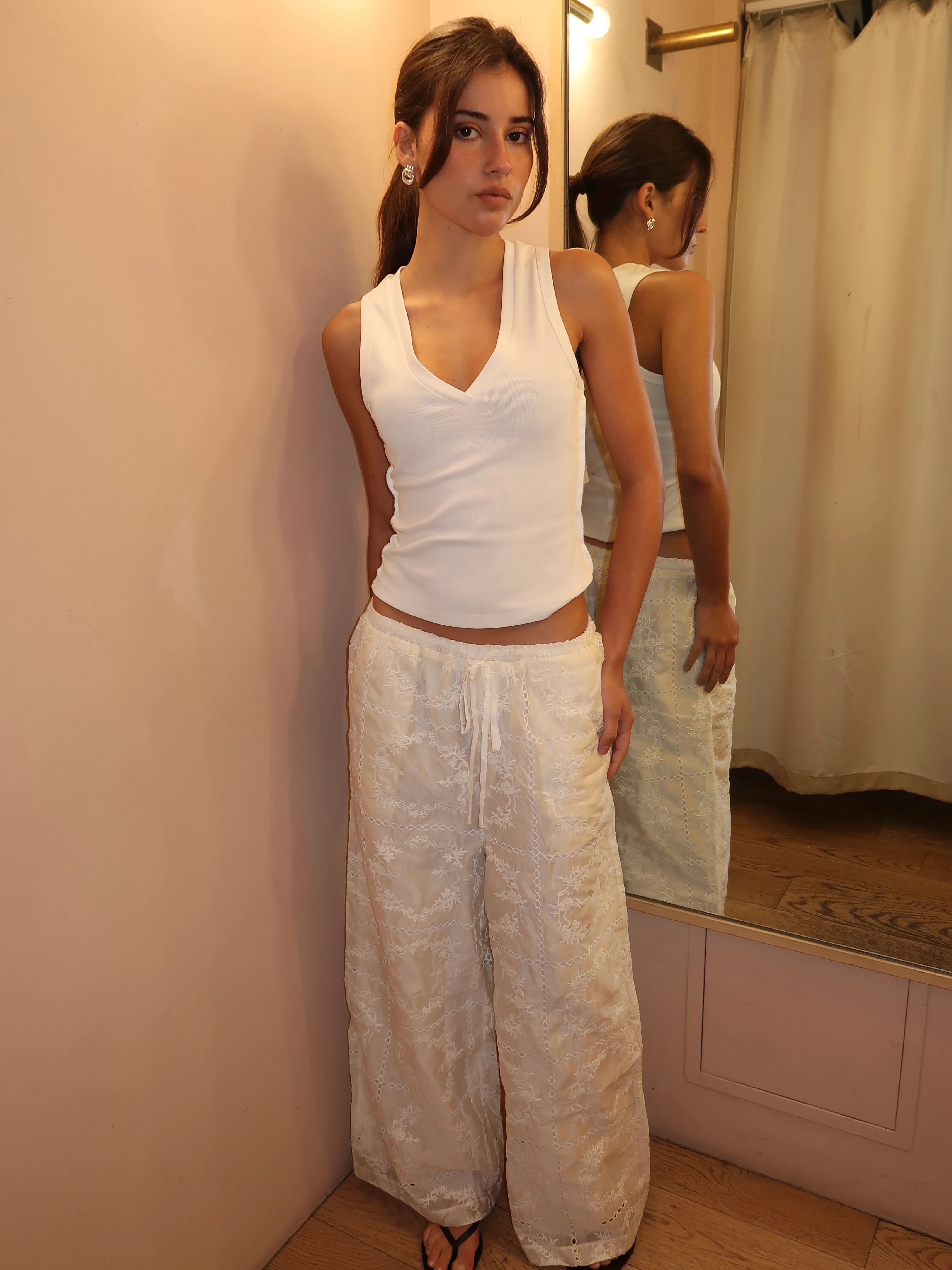 Playa Drawstring Silk Pants in Milk