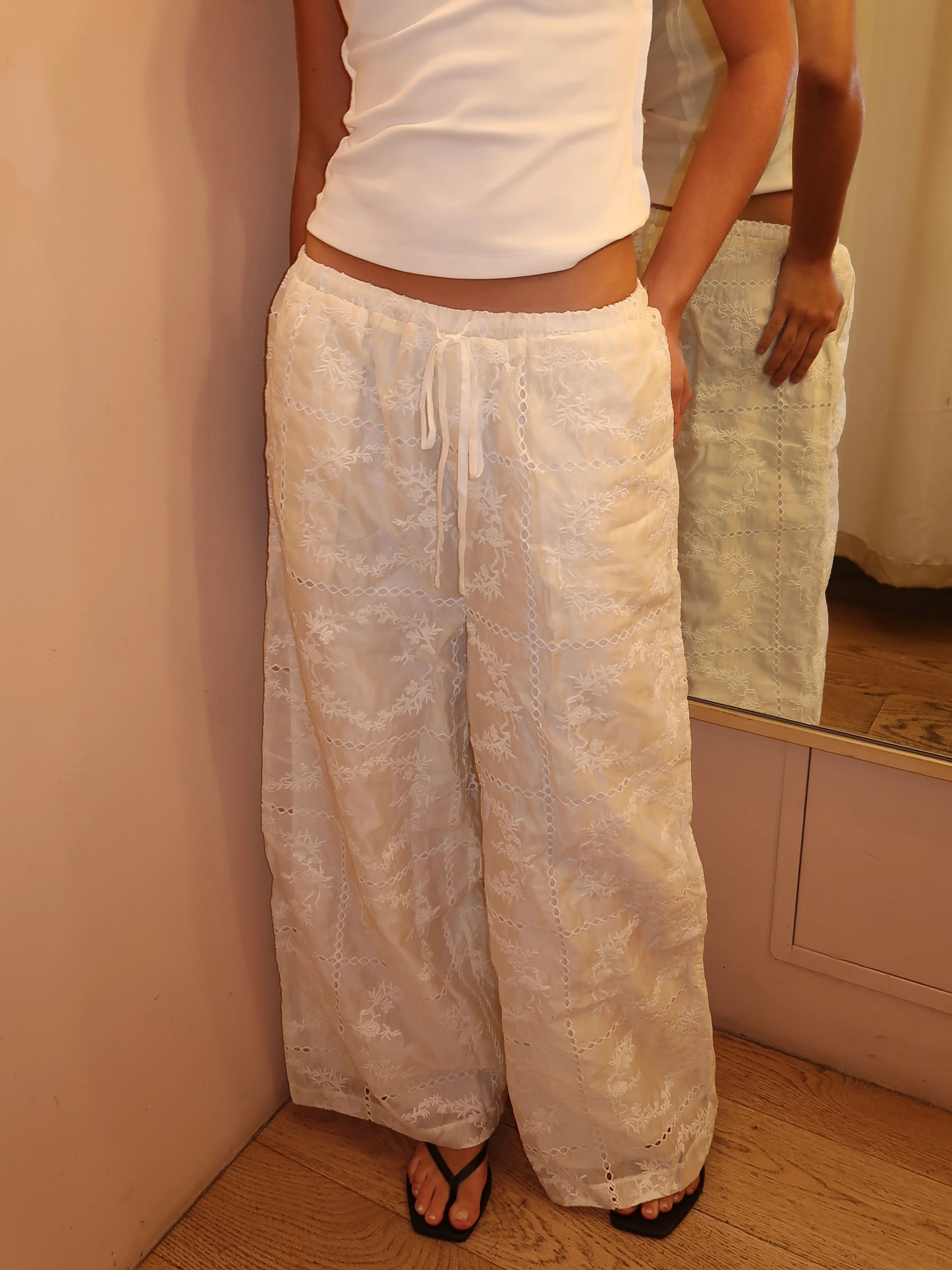 Playa Drawstring Silk Pants in Milk - Image 4