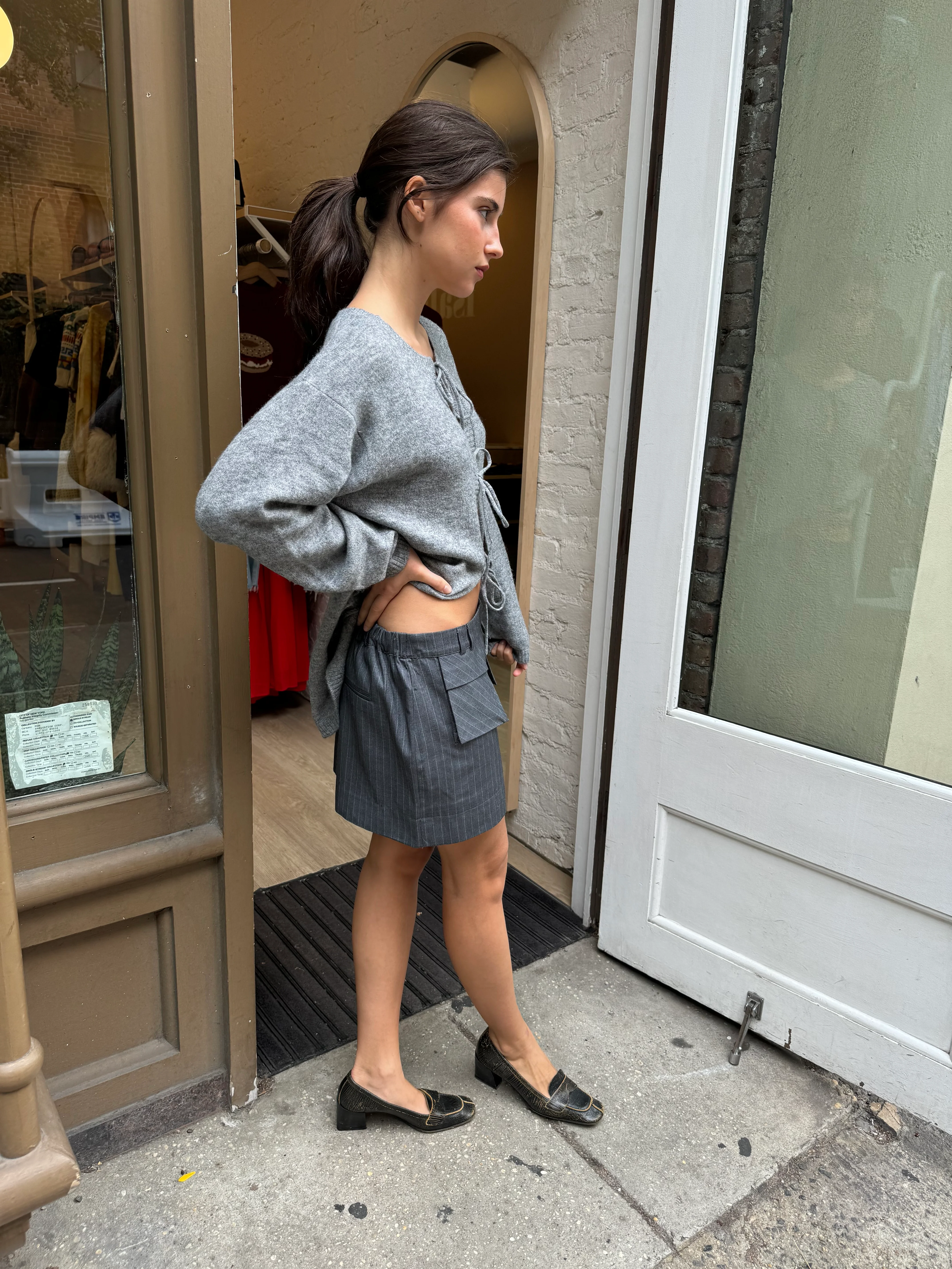 Preston Micro Mini in Grey Pinstripe - Image 2
