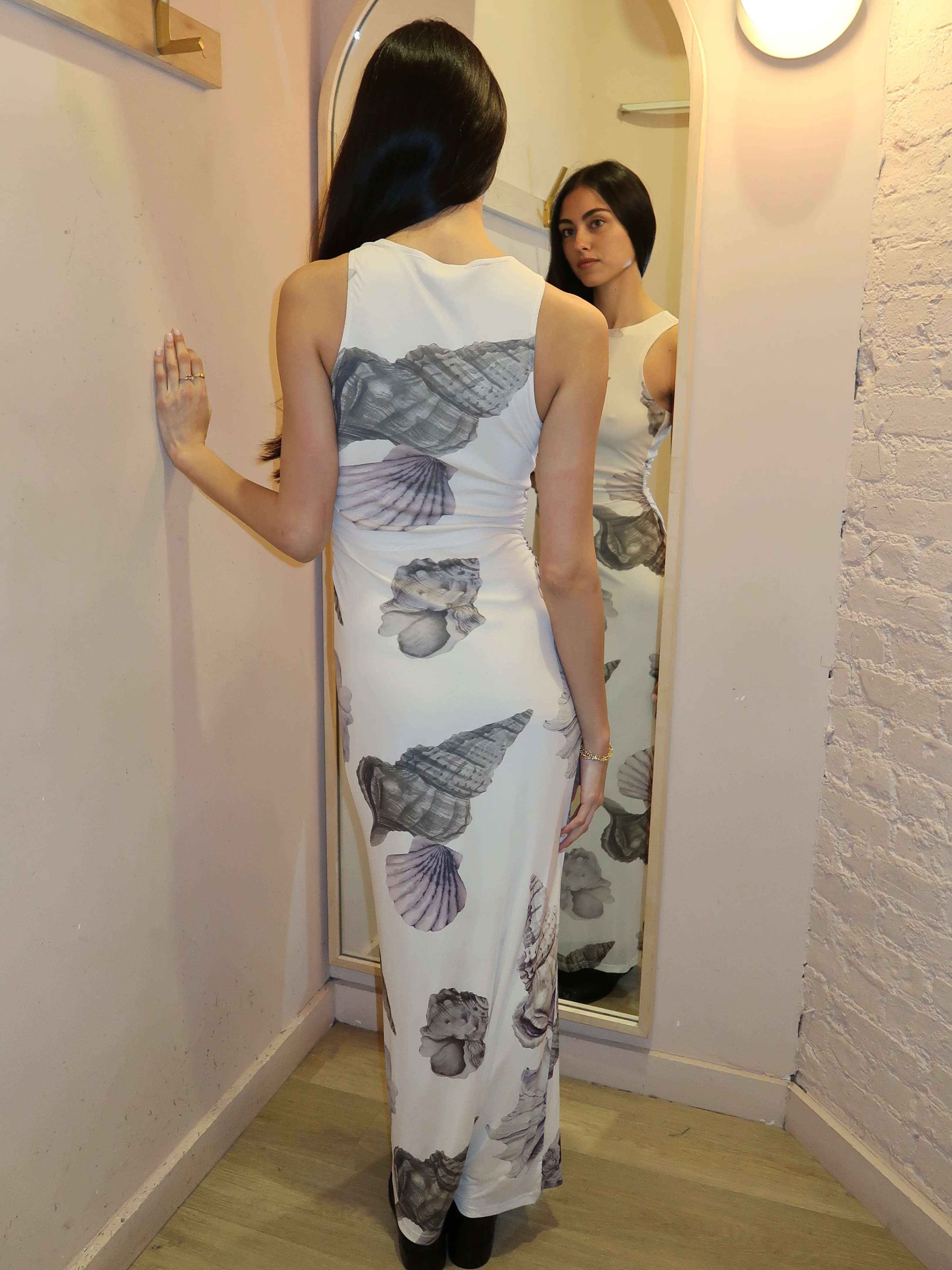 Priscilla Mesh Maxi Dress in Shell - Image 3