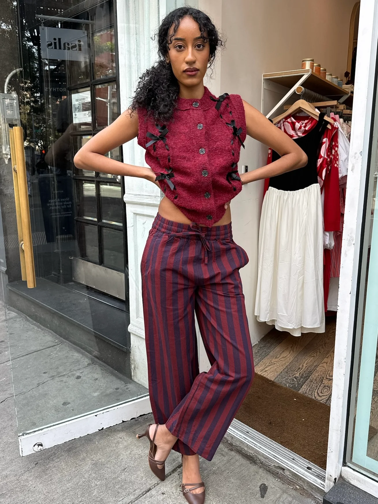 Rafe Trousers in Navy & Red Stripe - Image 5