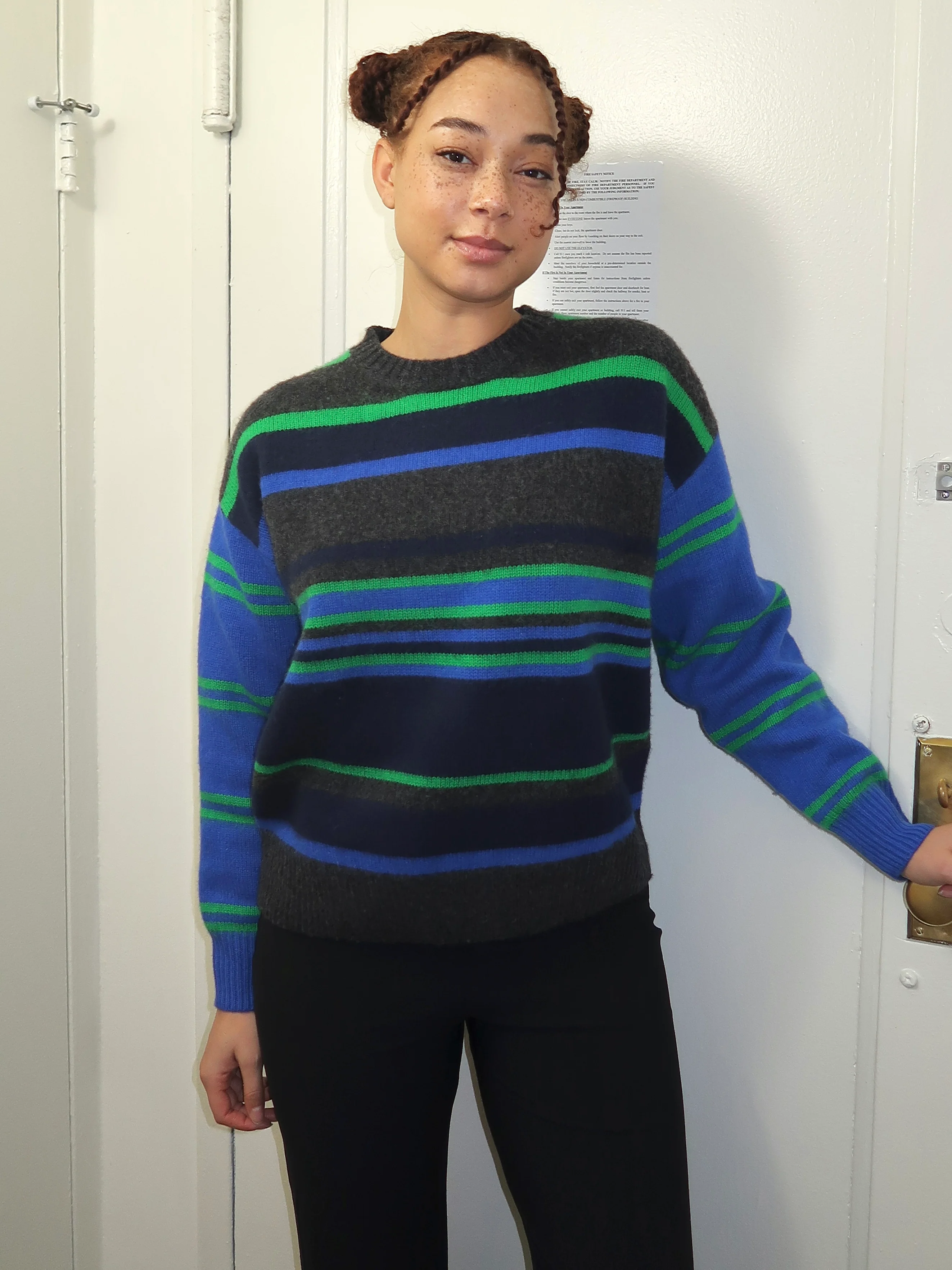 Rene Crew Jumper in Green/Blue Stripe Multi - Image 2