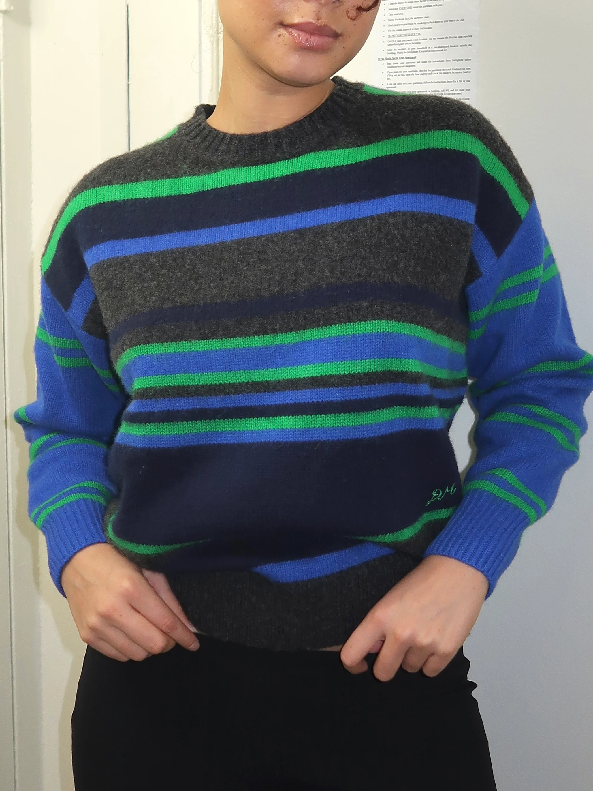 Rene Crew Jumper in Green/Blue Stripe Multi - Image 4