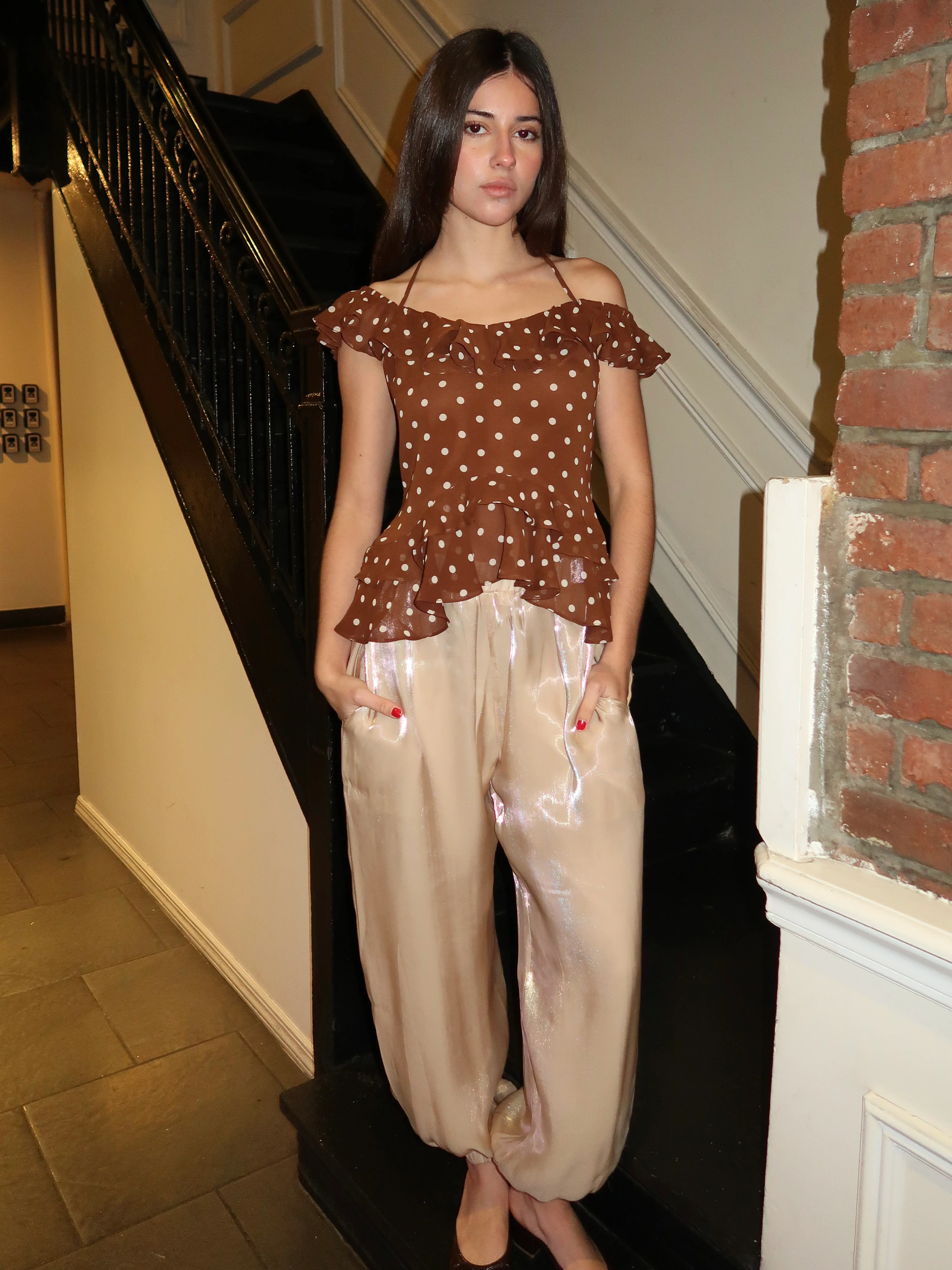 Rhea Balloon Pants in Beige - Image 2