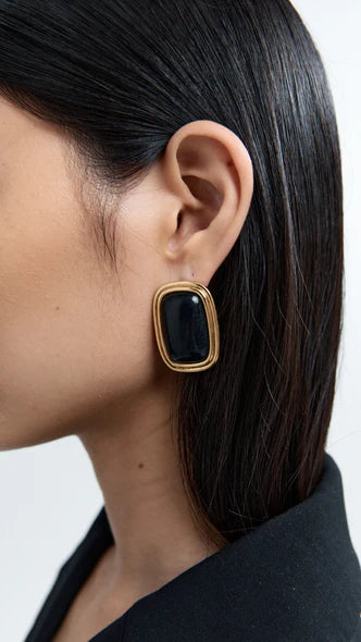 Ribbon Earrings Black/Gold - Image 2