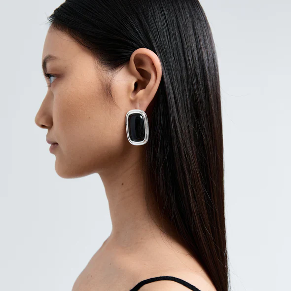 Ribbon Earrings Black/Silver - Image 2