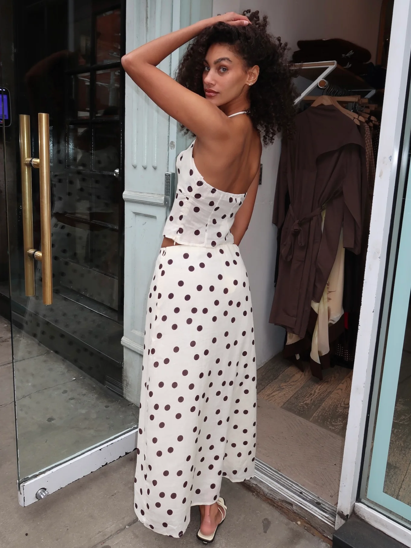 Rory Halter Top + Maxi Skirt in Cream Dot - Image 3