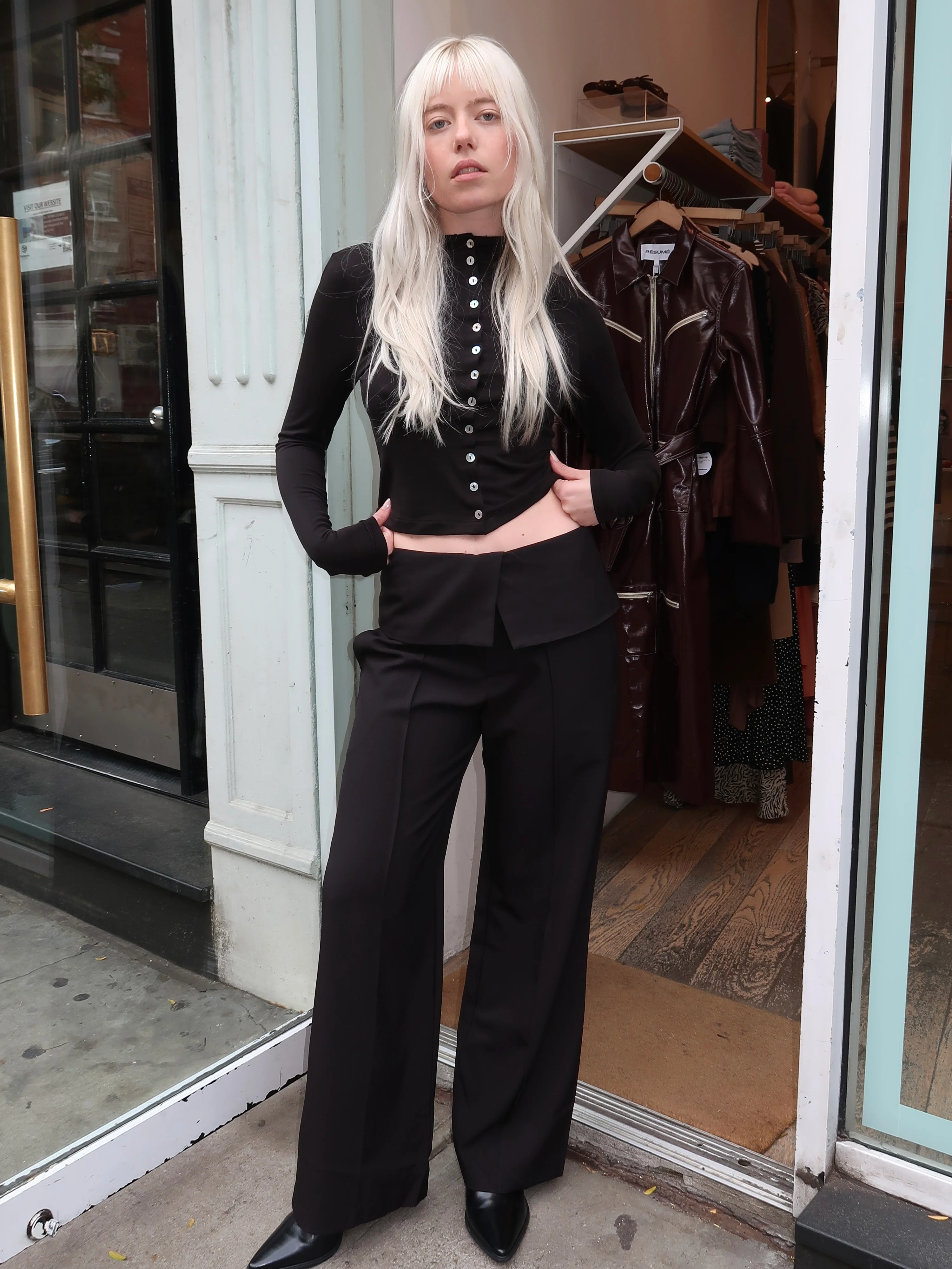 Rumi Folded Waist Trouser in Black - Image 2