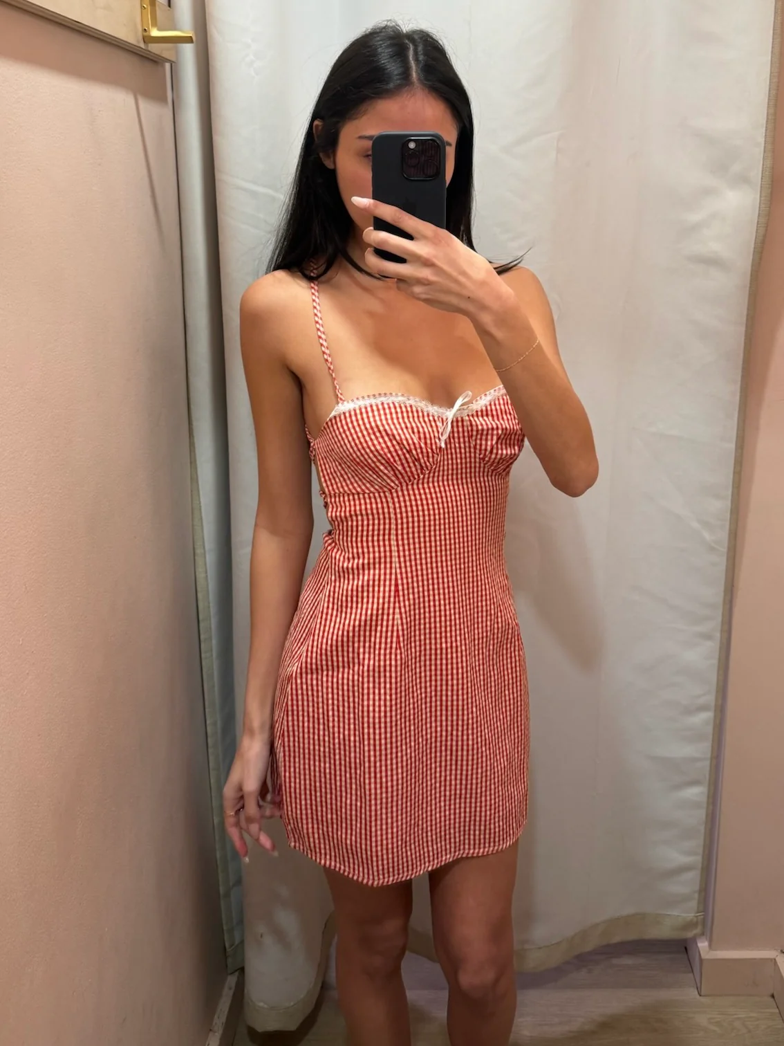 Rylee Mini Dress in Red Gingham - Image 4