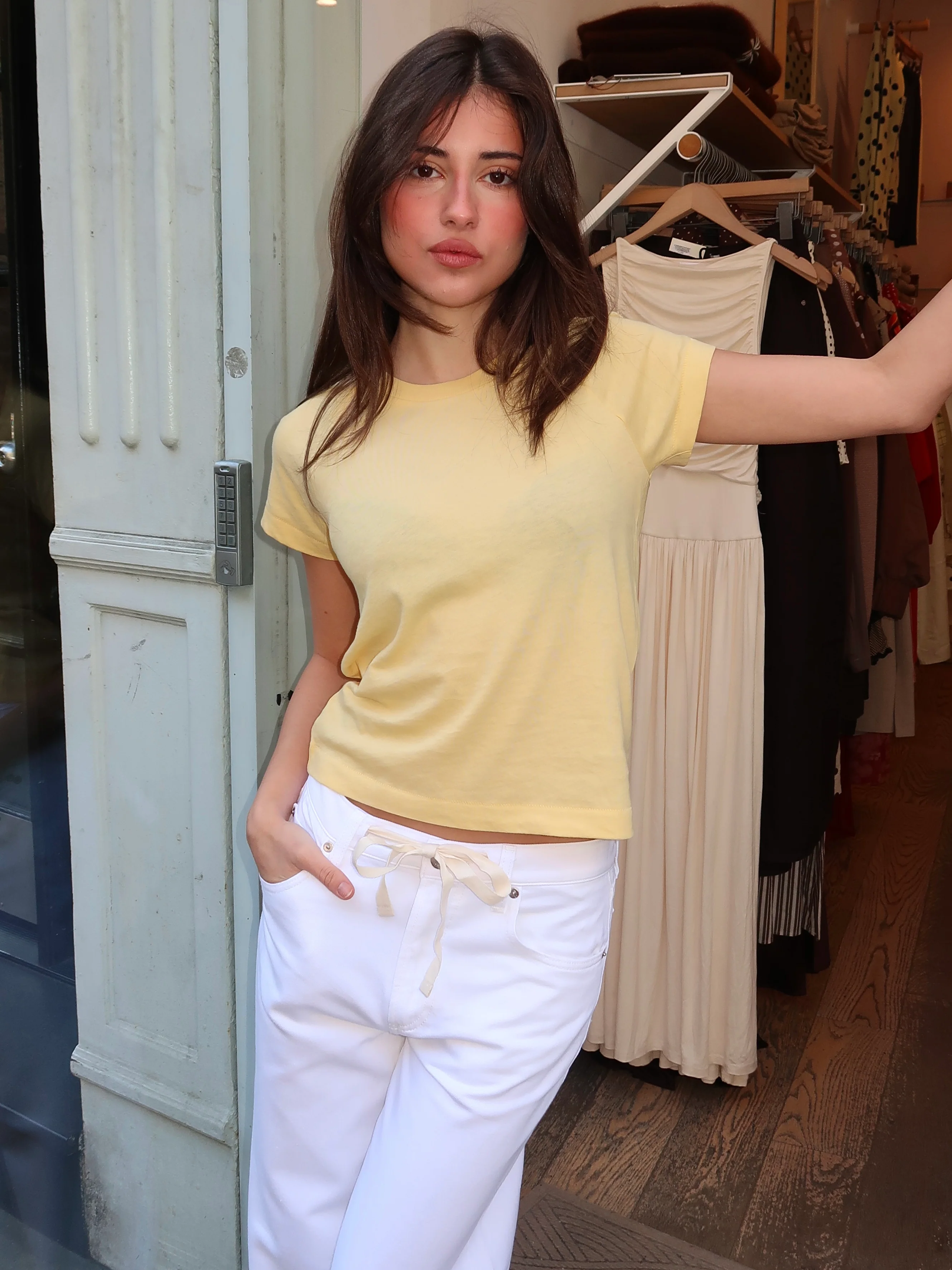 Ryn Shrunken Raglan Tee in Light Tumeric - Image 2