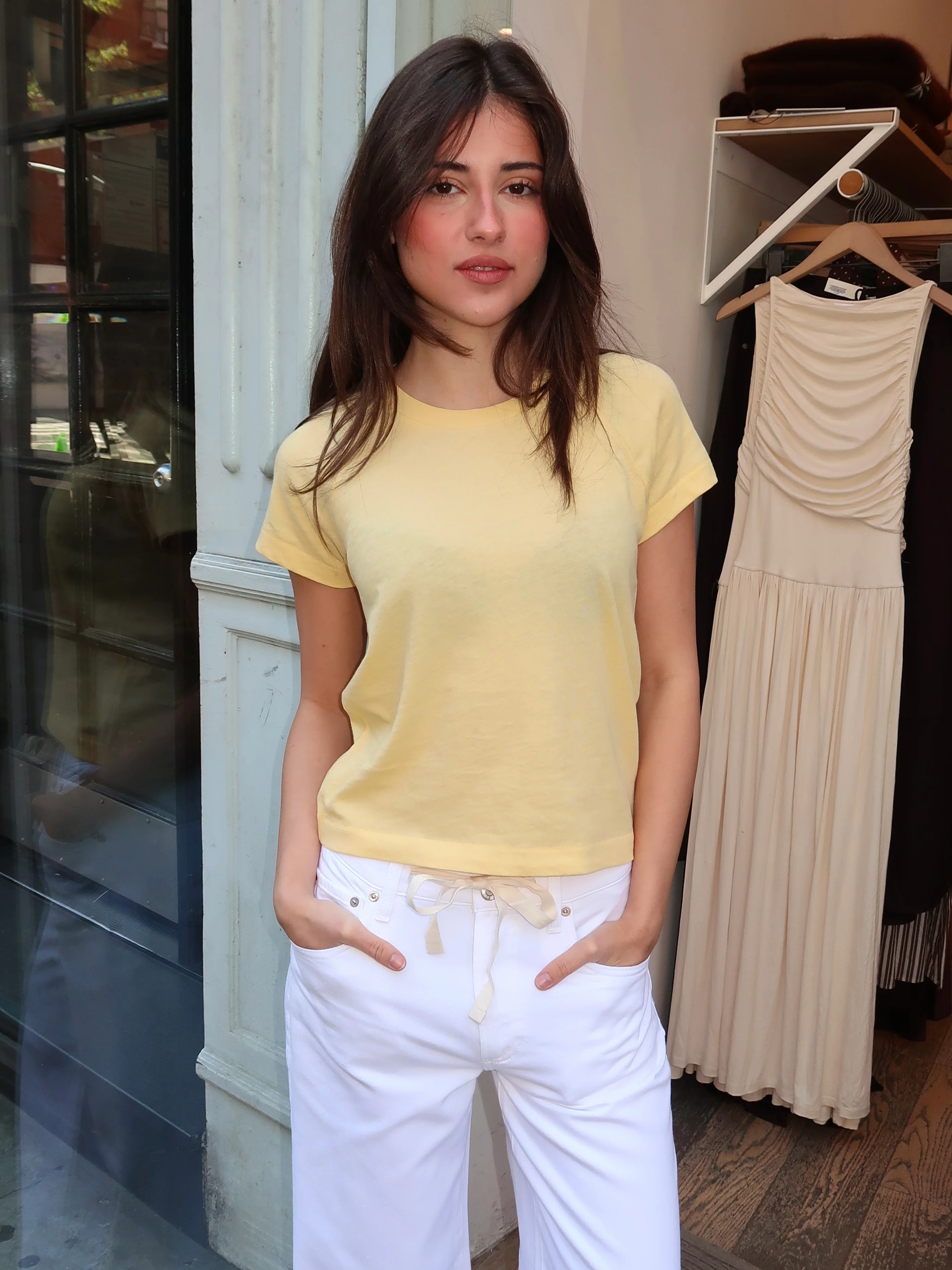 Ryn Shrunken Raglan Tee in Light Tumeric - Image 4