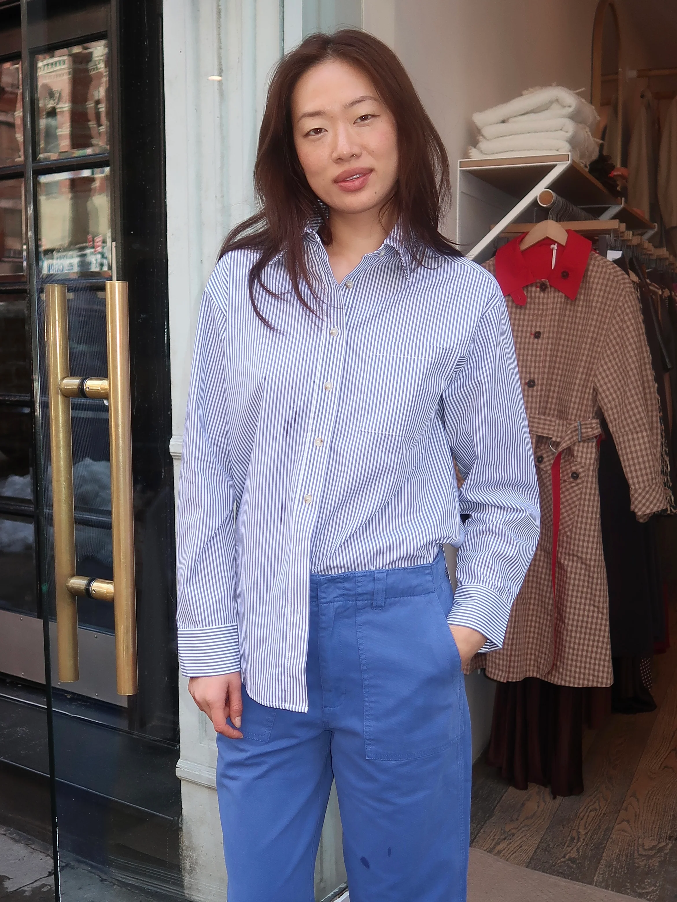 Saline Button Down Shirt in Blue Stripe - Image 2