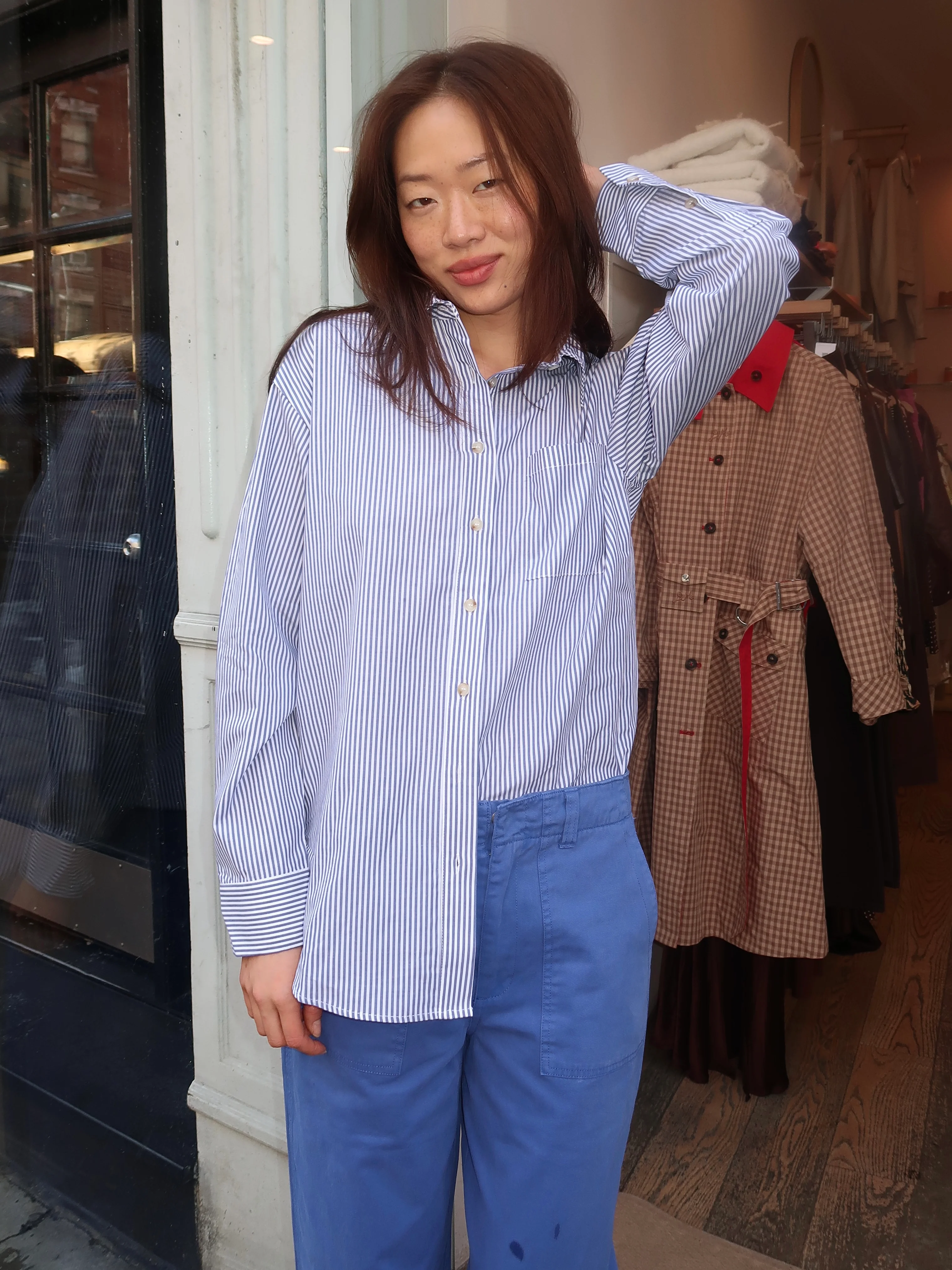Saline Button Down Shirt in Blue Stripe - Image 4