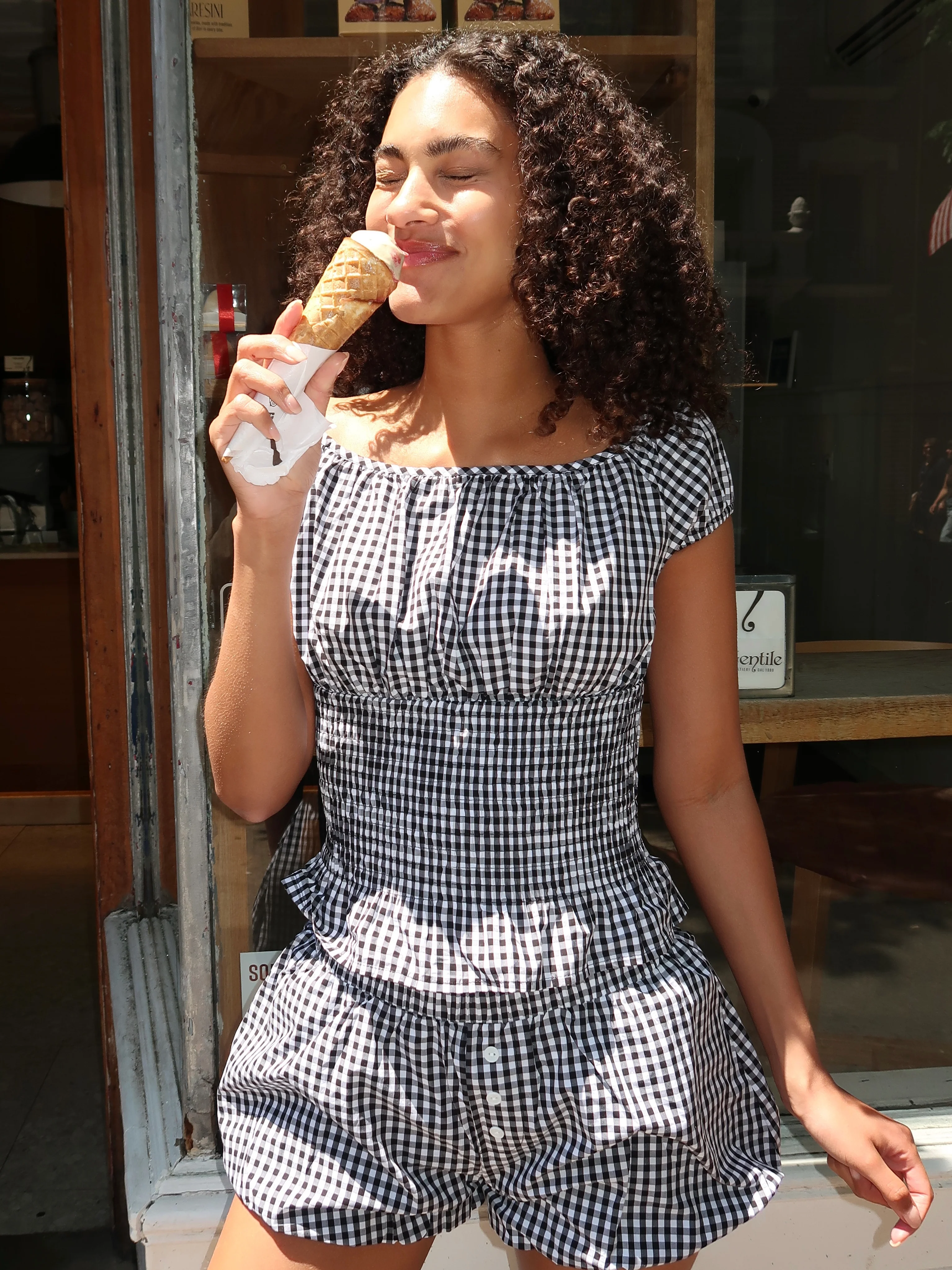 Sami Top & Bloomer Set in Black Gingham - Image 2