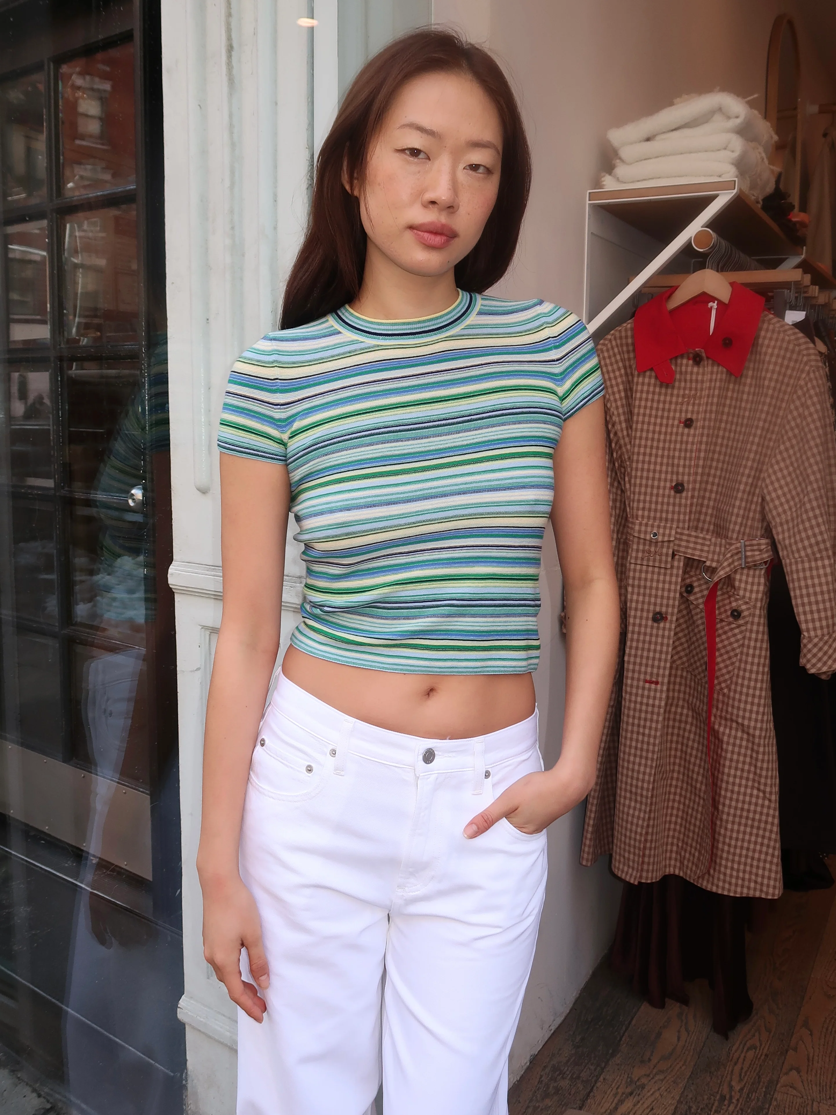 Selene Multicolor Sweater Tee in Blue Green