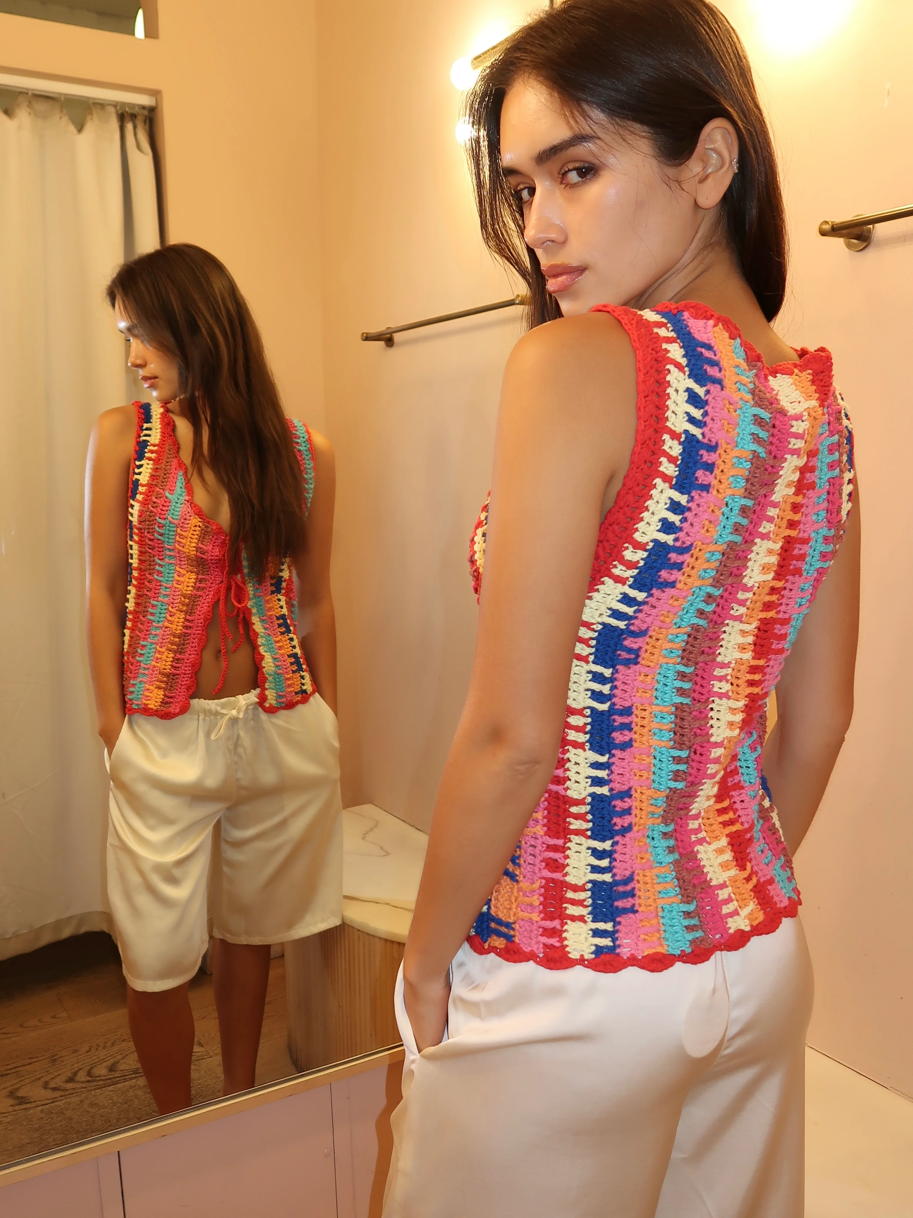 Shelly Crochet Top in Multi - Image 3