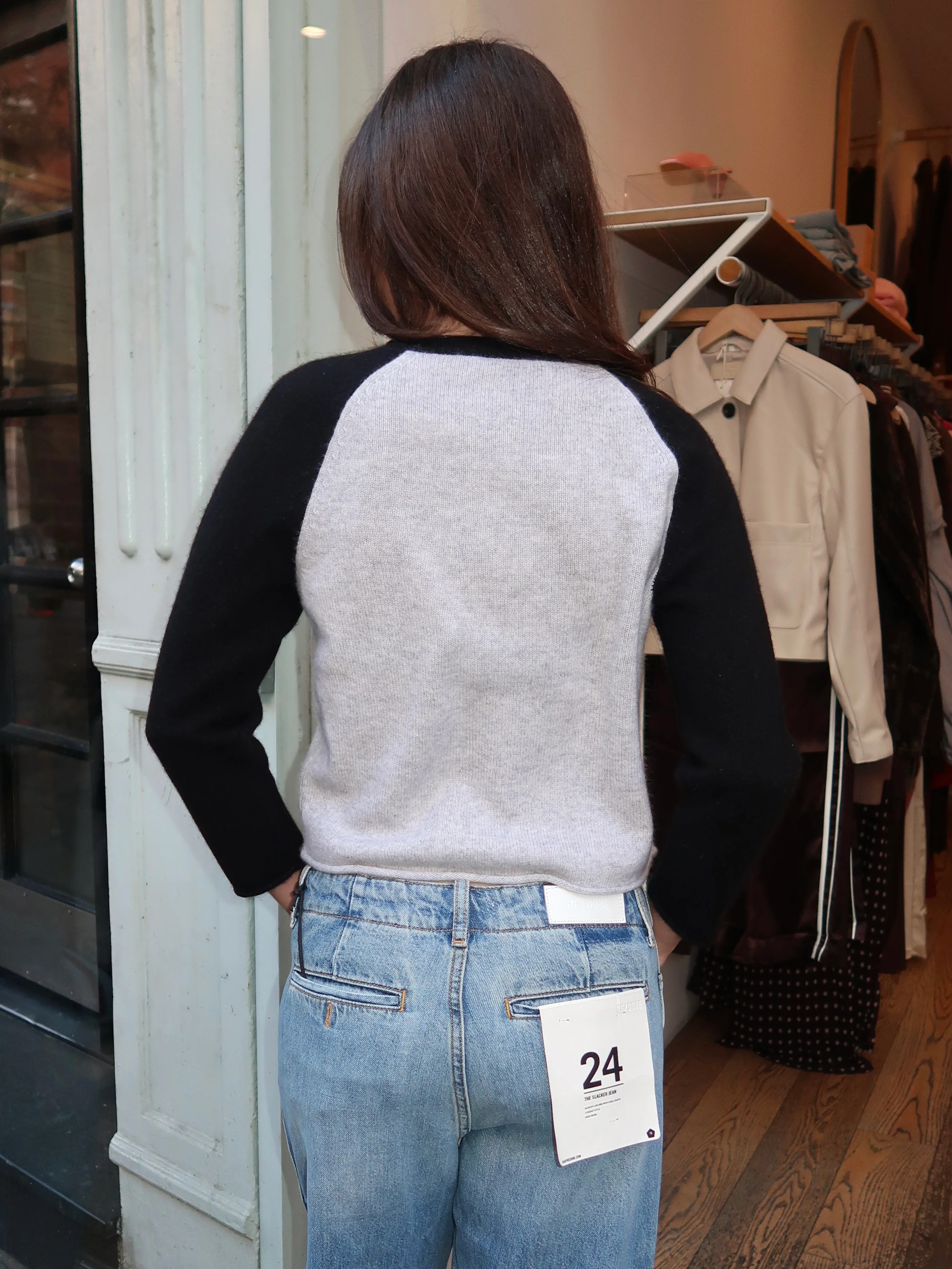 Shrunken Baseball Raglan in Light Heather Grey/Black - Image 3