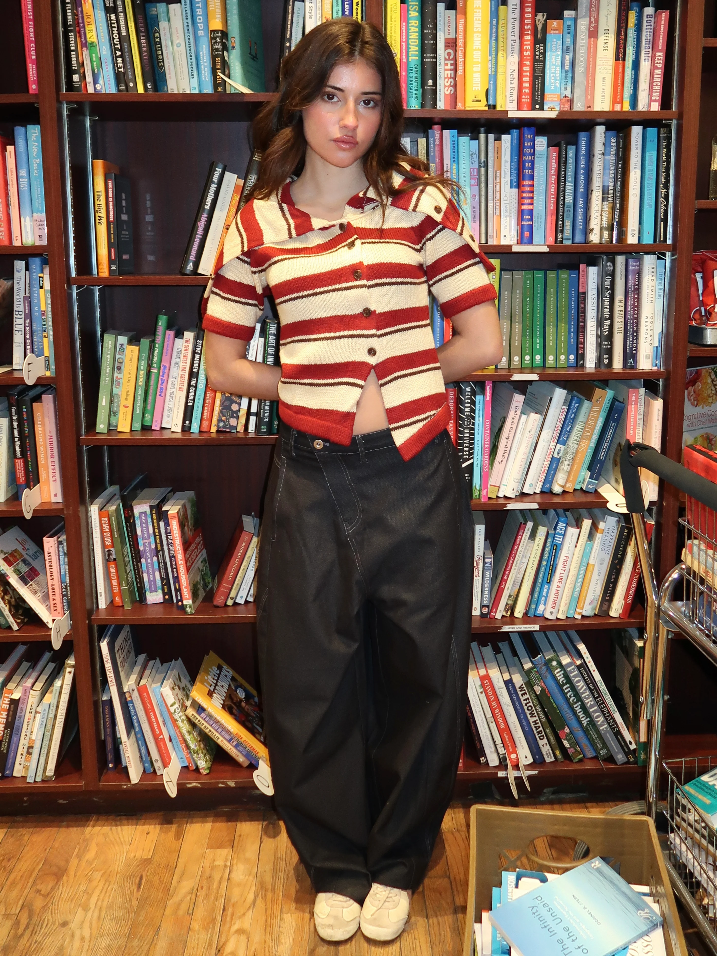 Slant Denim Wide Pants in Black - Image 4