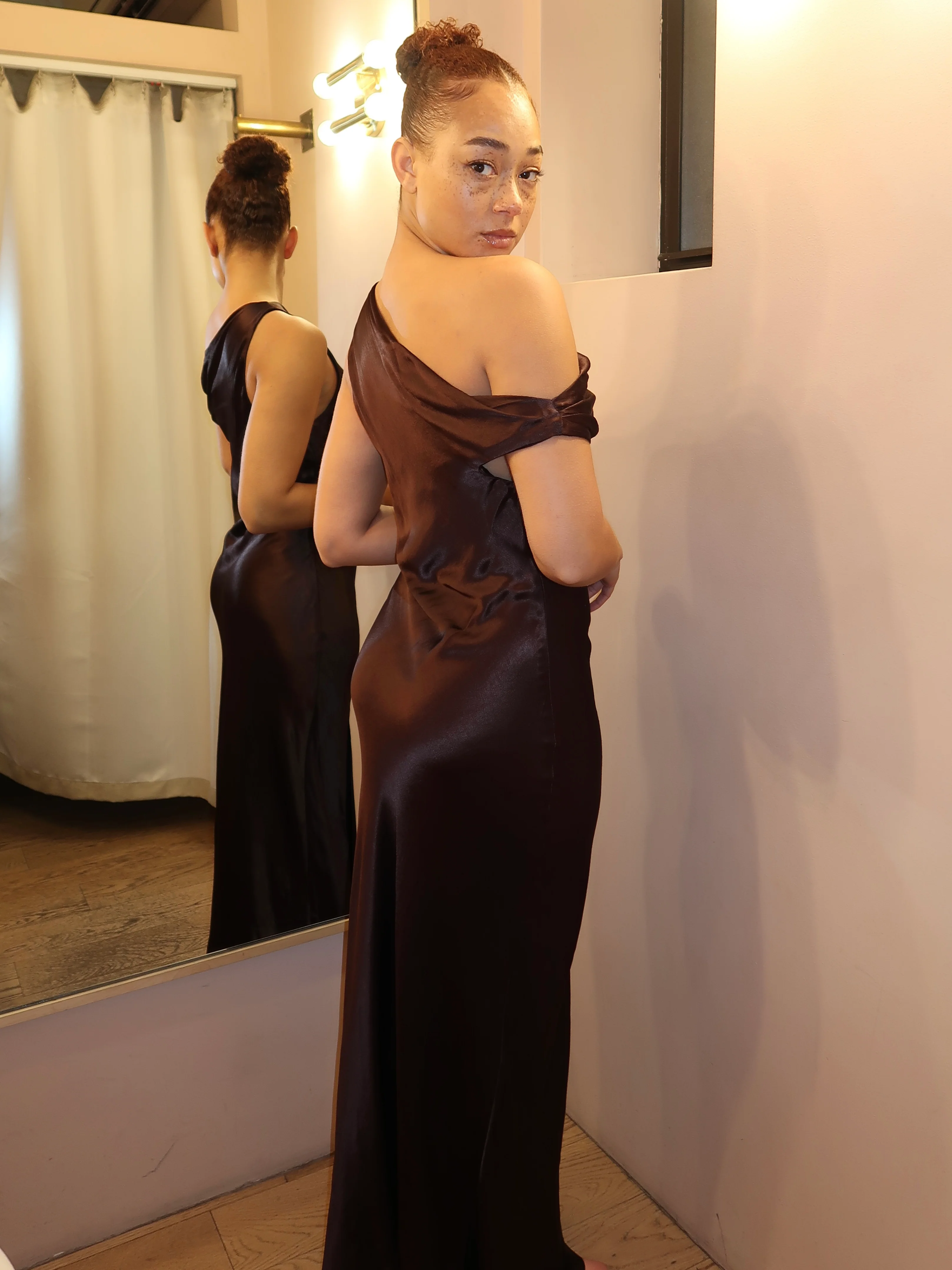 Sol Asym Dress in Dark Chocolate - Image 3