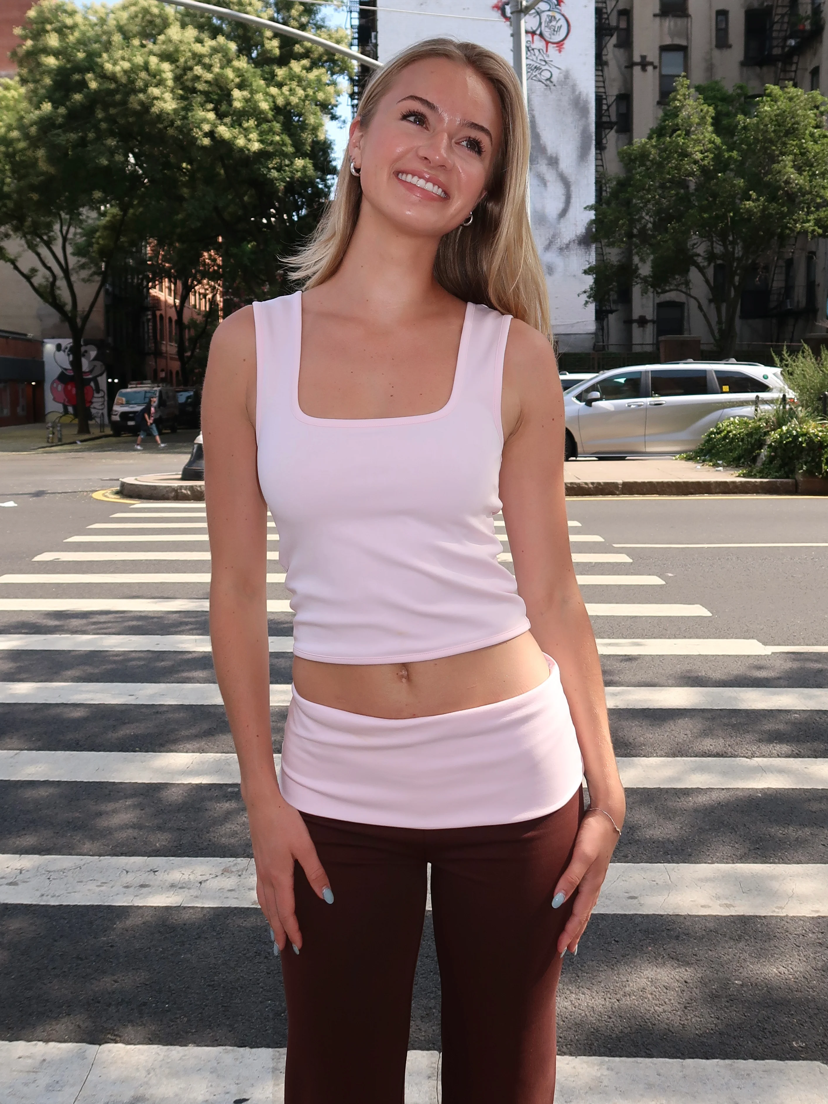 Square Neck Ponte Tank Top in Strawberry Chocolate - Image 4