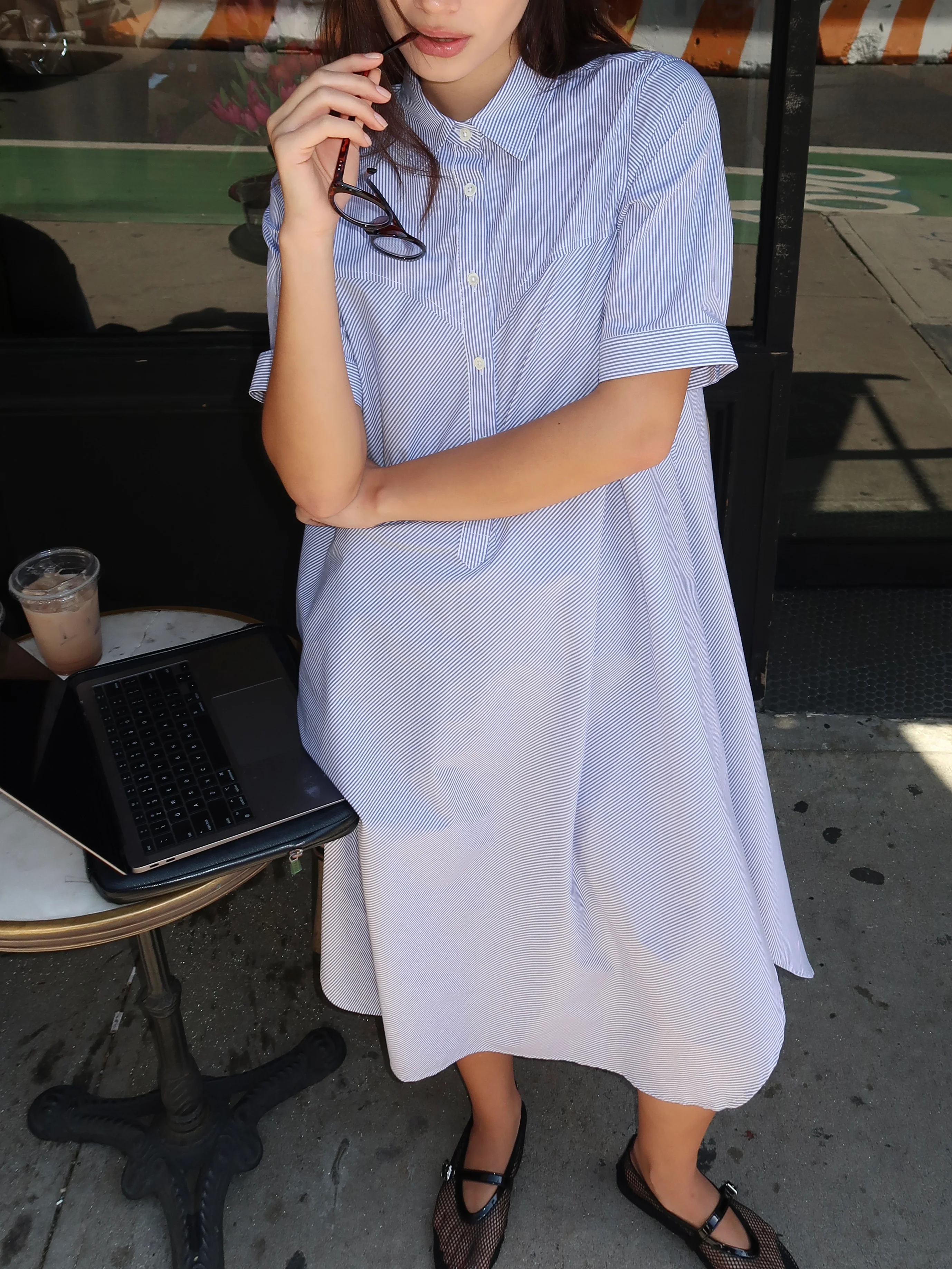 SS Bias Shirtdress in Classic Ticking Stripe - Image 4