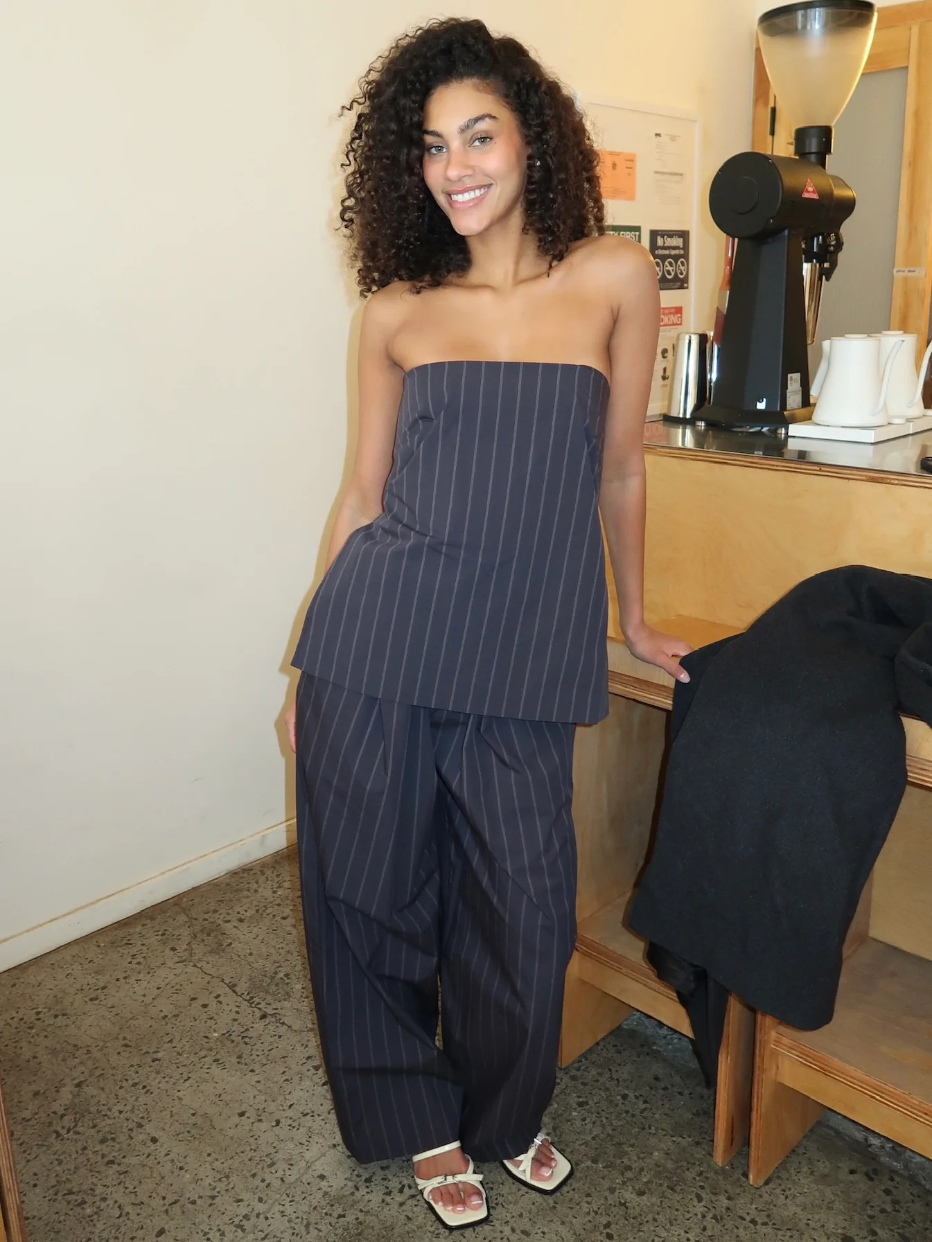 Strapless Rouleau Tie Top in Ink Stripe - Image 4