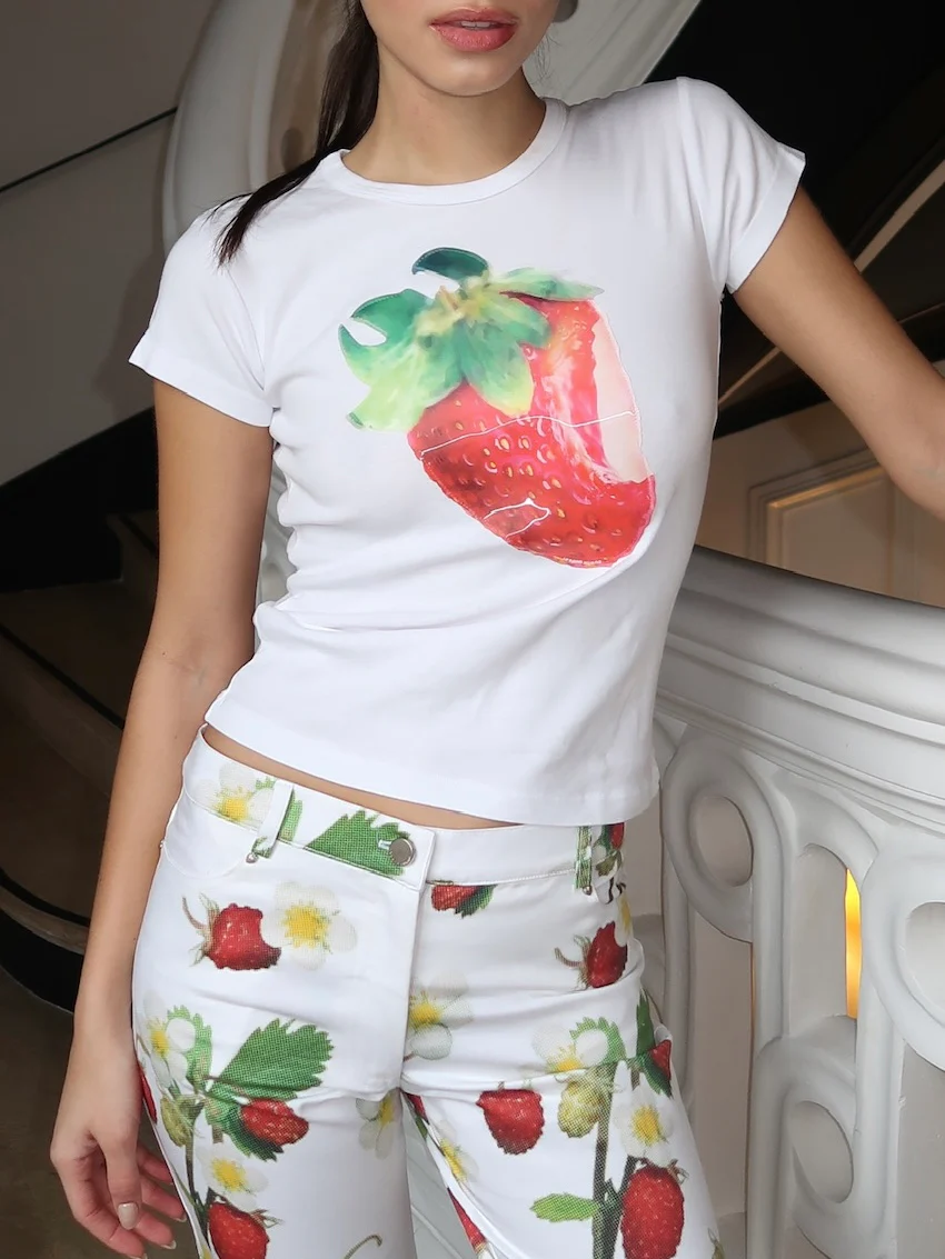 Strawberry Baby Tee in White - Image 2