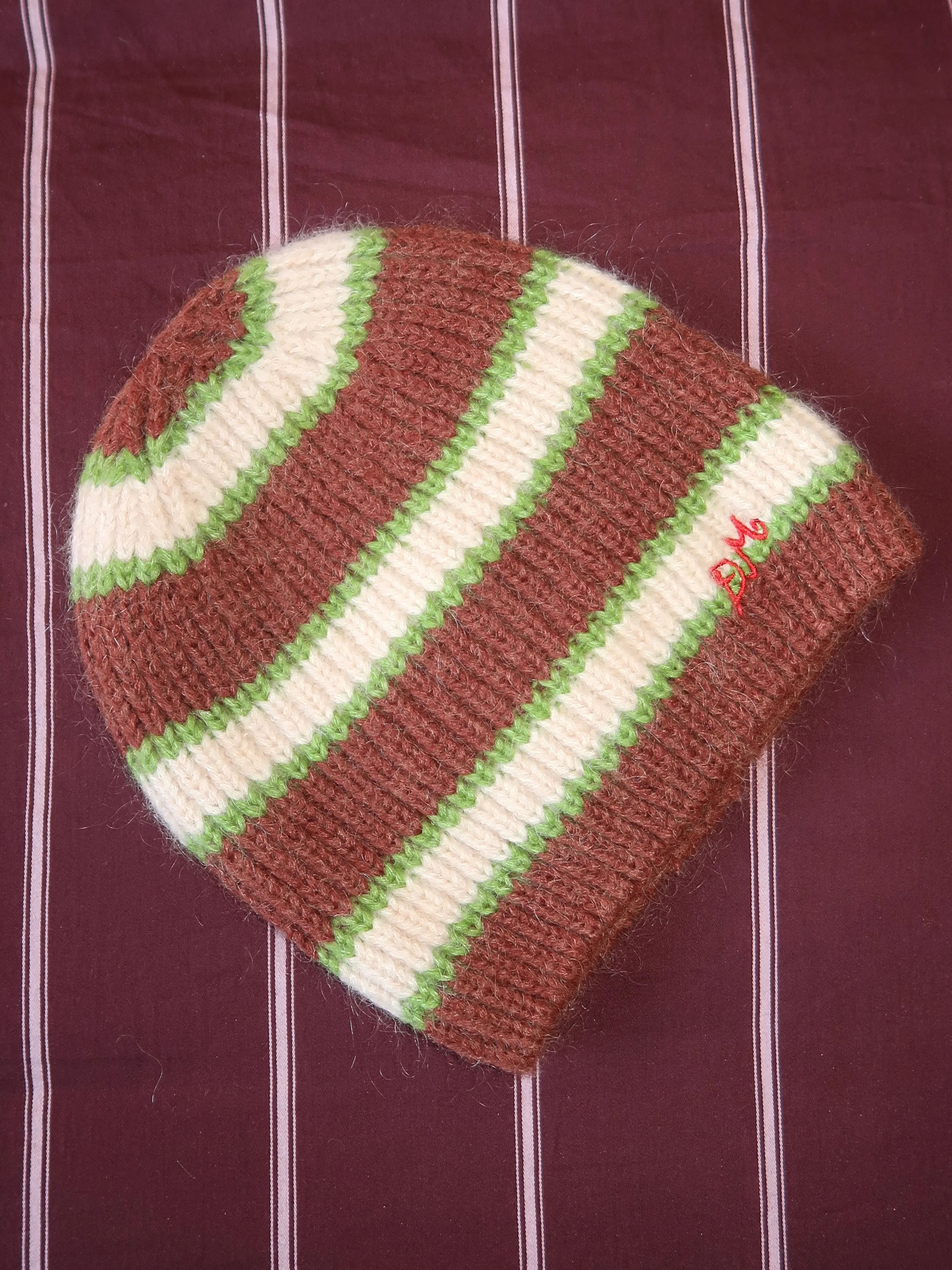 Stripe Beanie in Oat/Burg/Lime Multi - Image 2