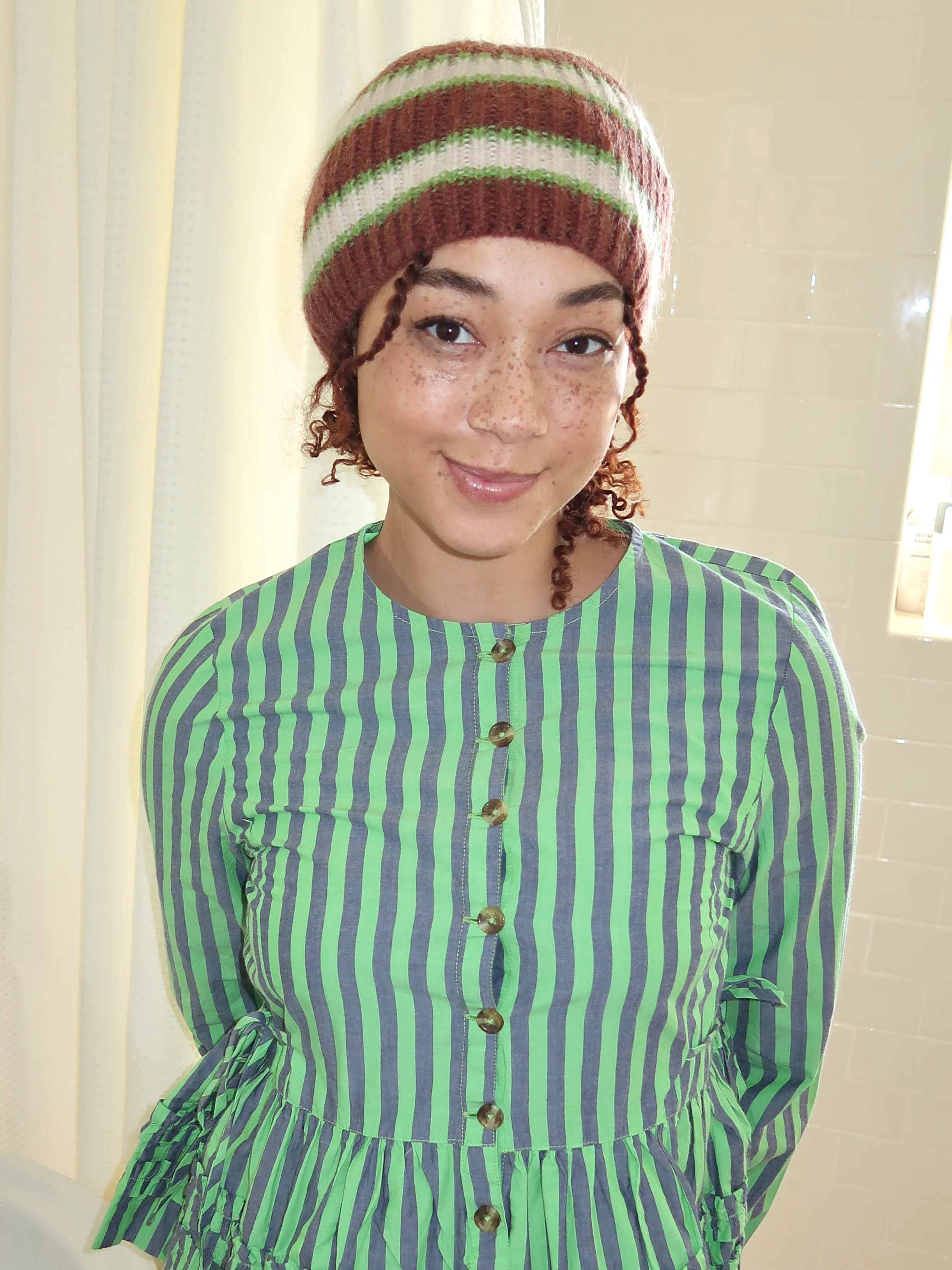 Stripe Beanie in Oat/Burg/Lime Multi - Image 3