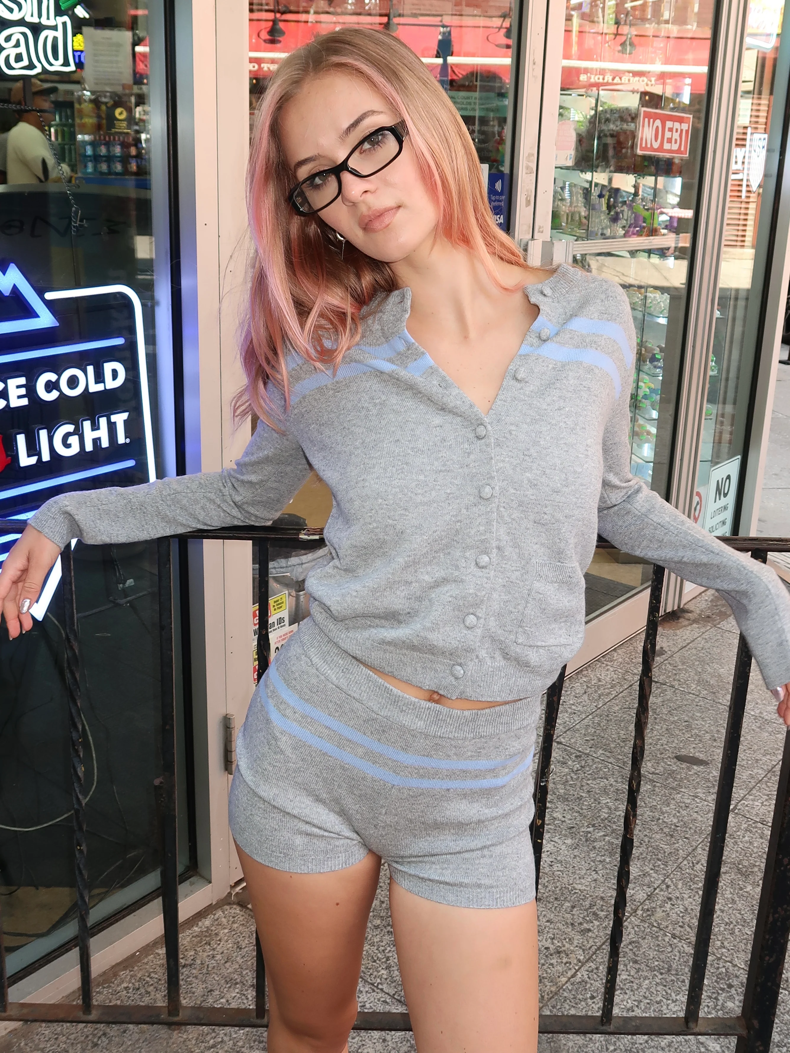 Stripe Cardigan in Heather Grey