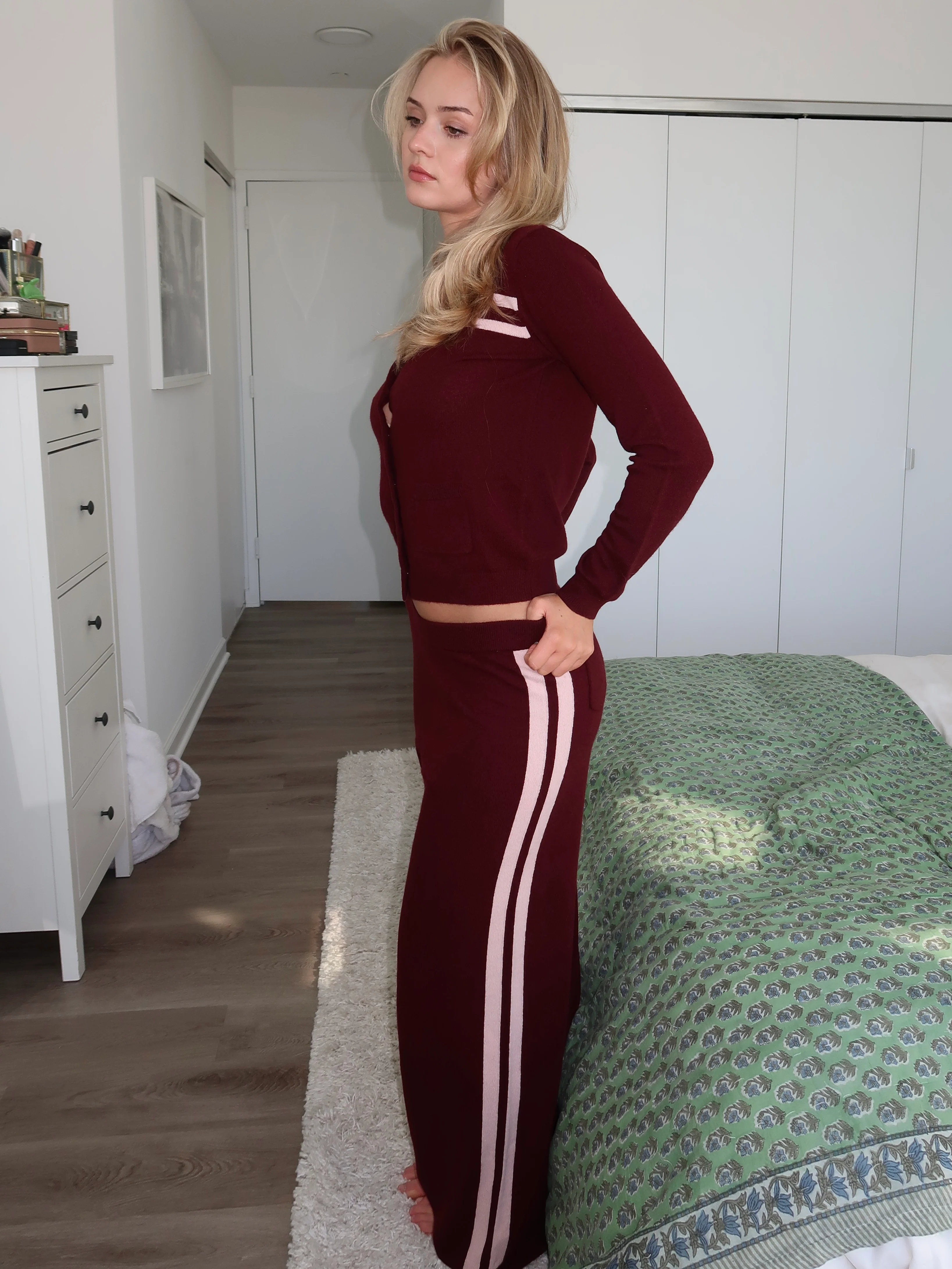Stripe Knit Pant in Raspberry Cream - Image 3