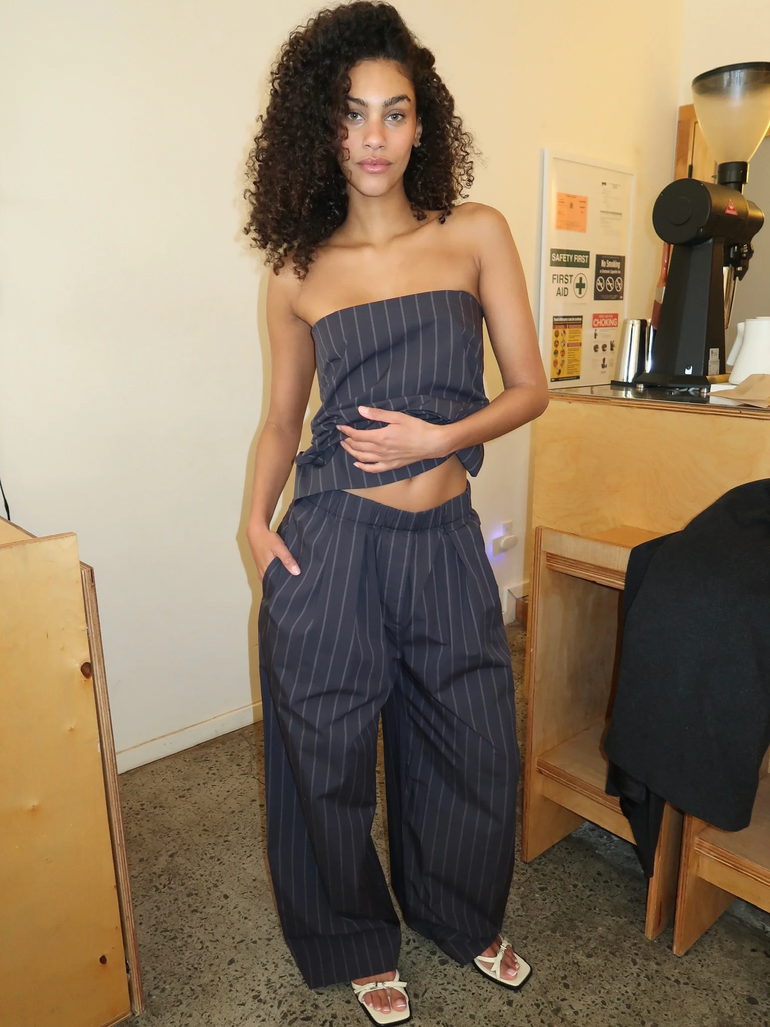 Stripe Relaxed Pleat Pants in Ink Stripe - Image 2