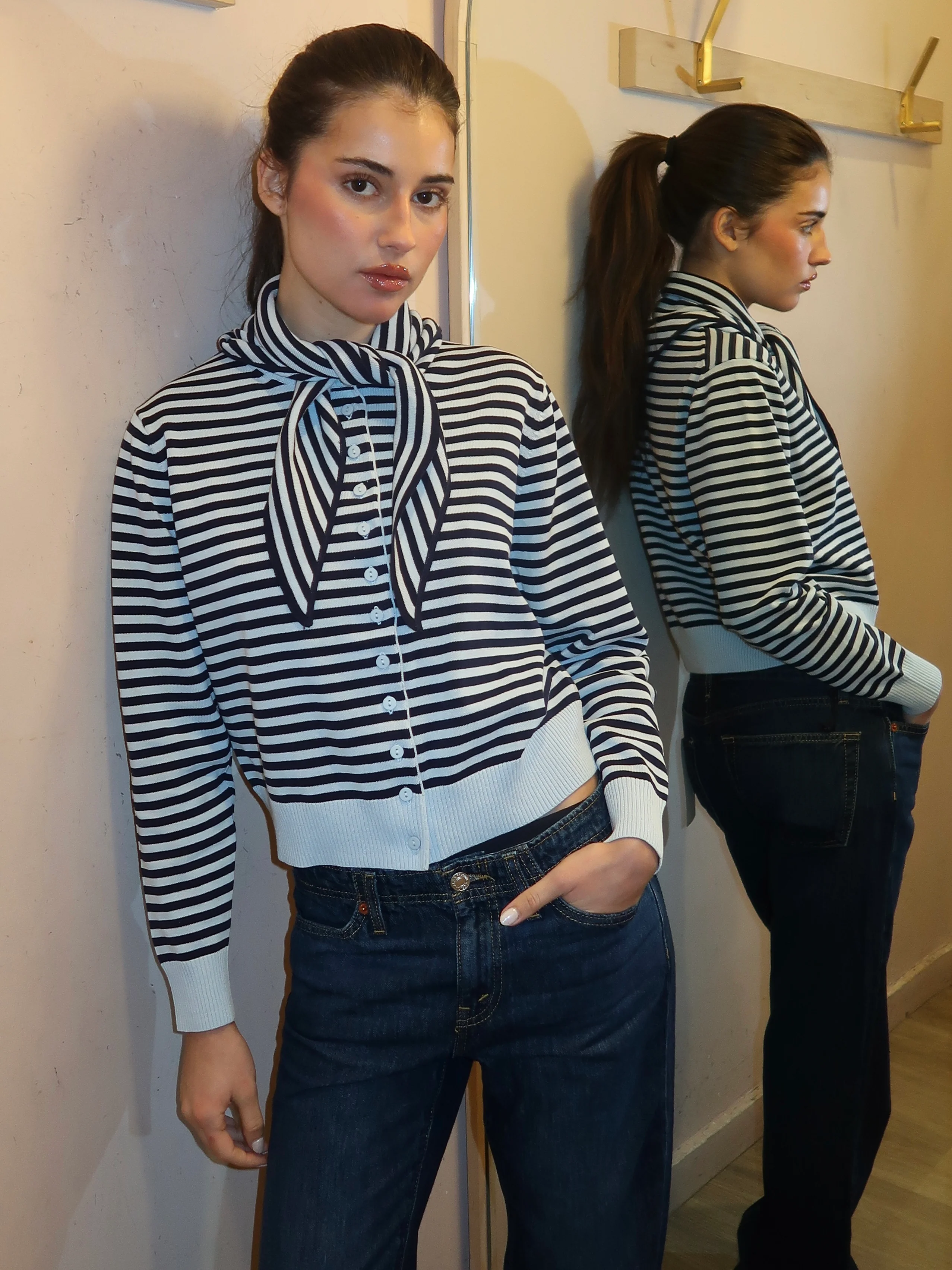 Striped Scarf Neck Lara Cardigan - Image 4