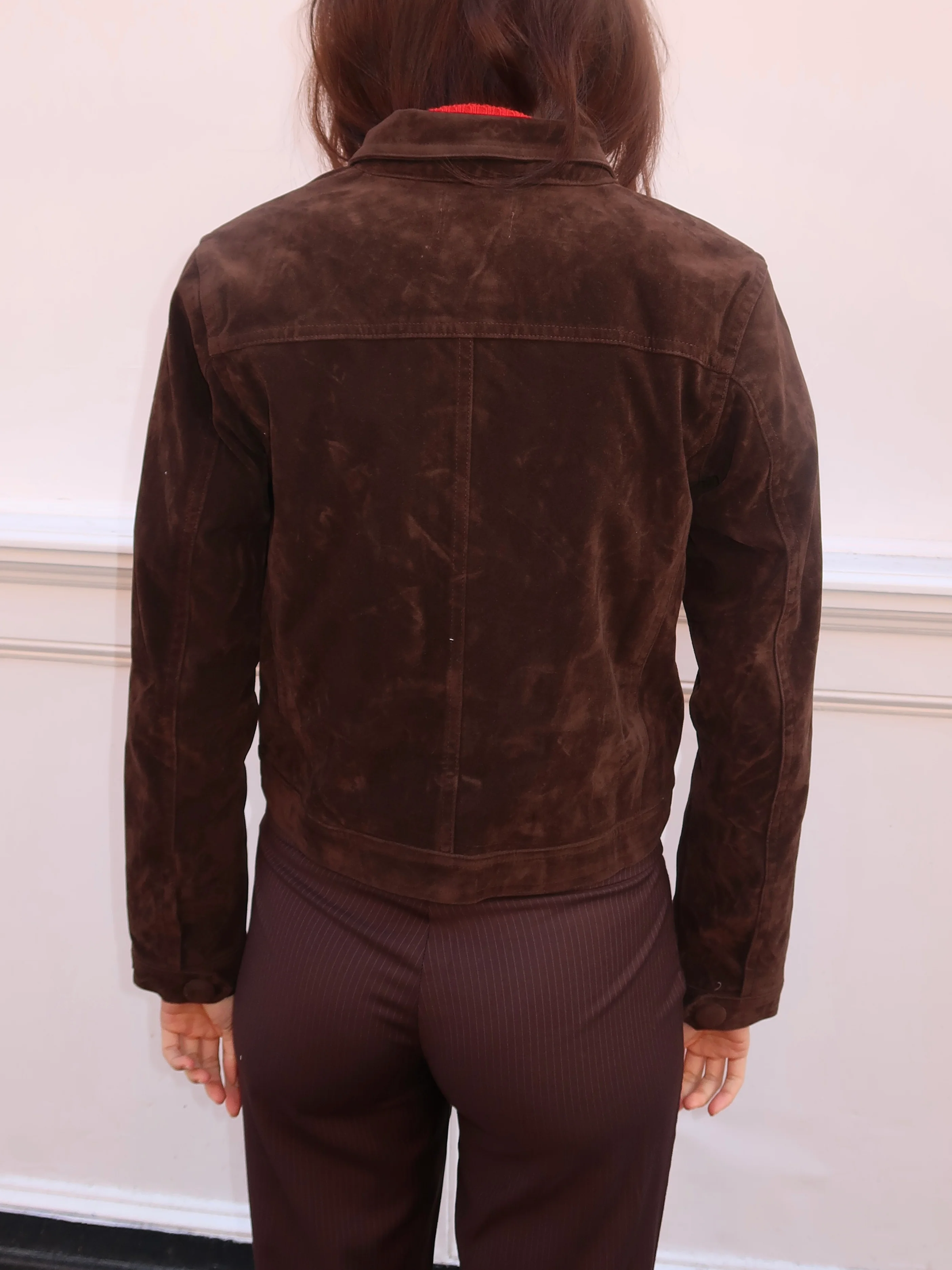 Suede Button Up Jacket in Brown - Image 3