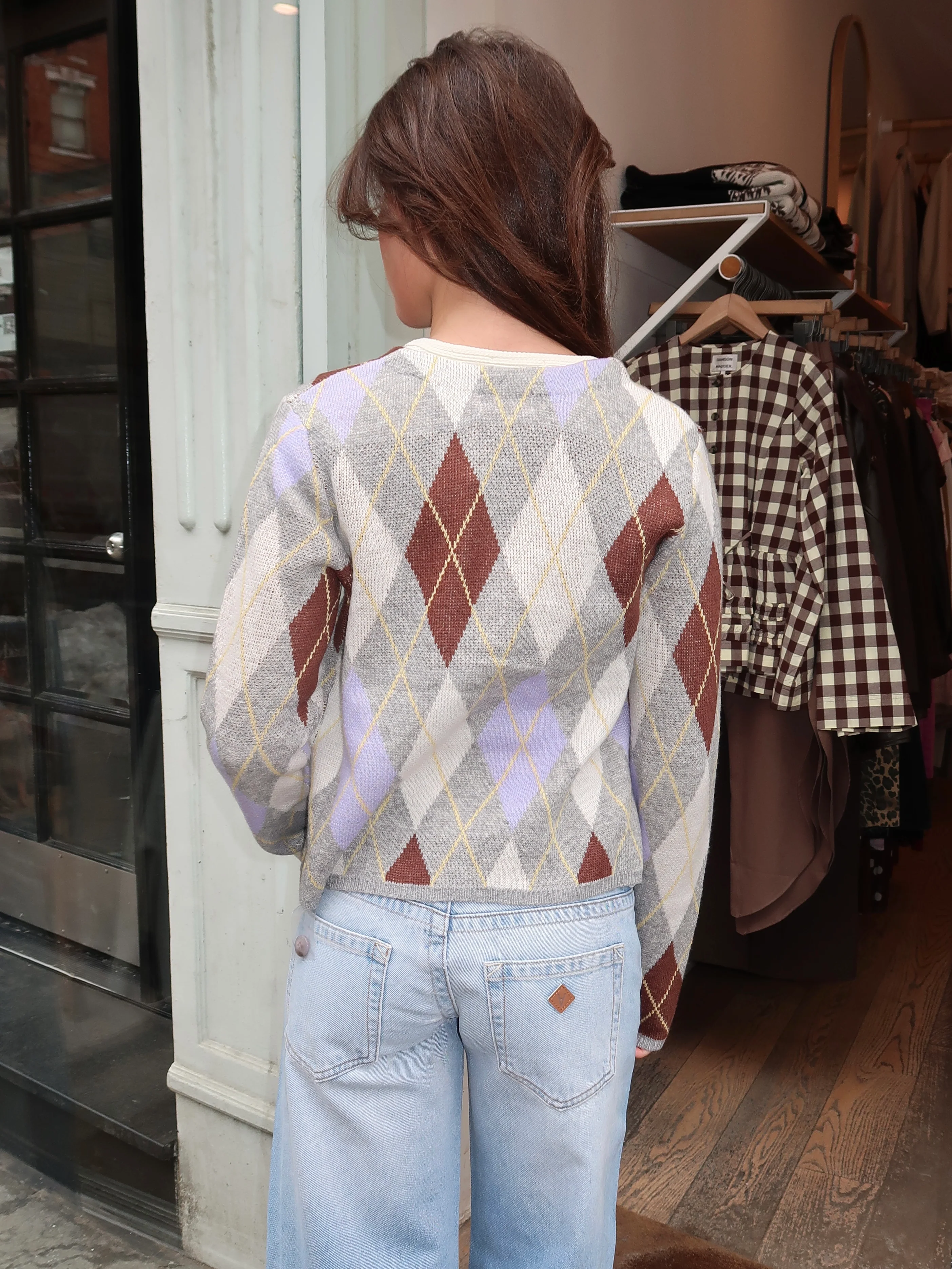 Sunday Cardigan in Grey Argyle Multi - Image 3