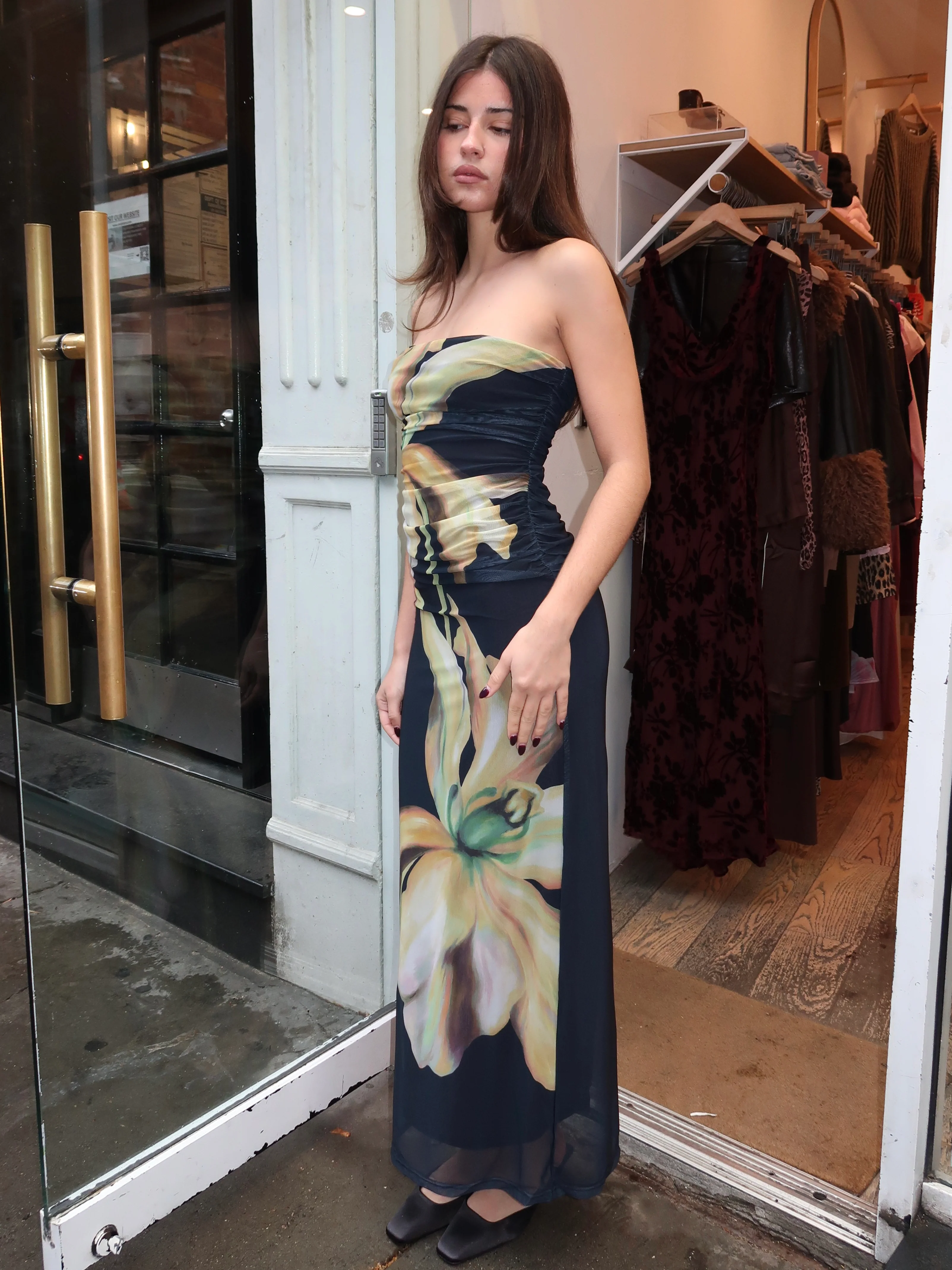 Sura Strapless Dress in Midnight Lilium - Image 2
