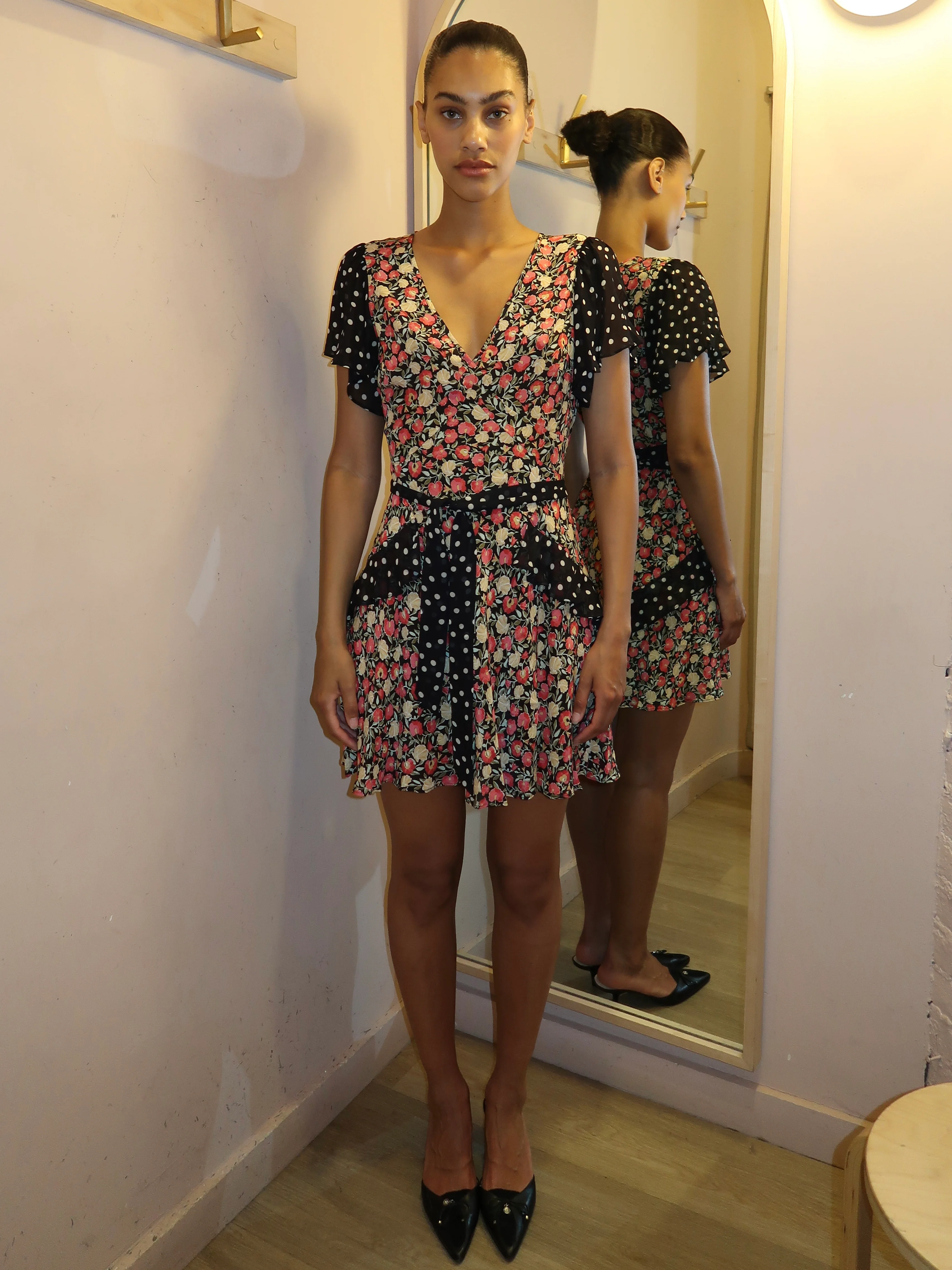 Sutton Dress in Shell Spot Mix Black - Image 4