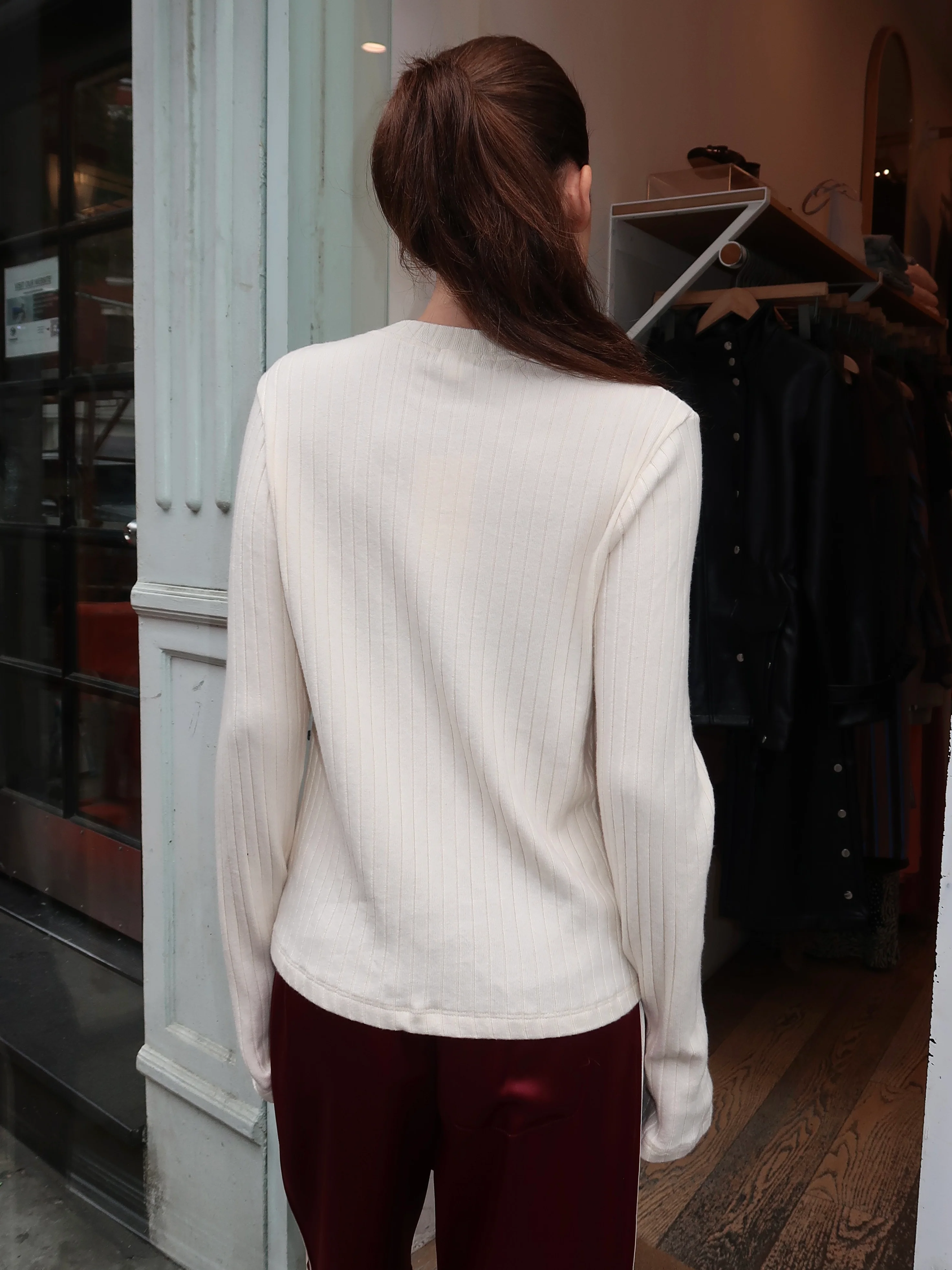 Sweater Rib Cardi in Creme - Image 3