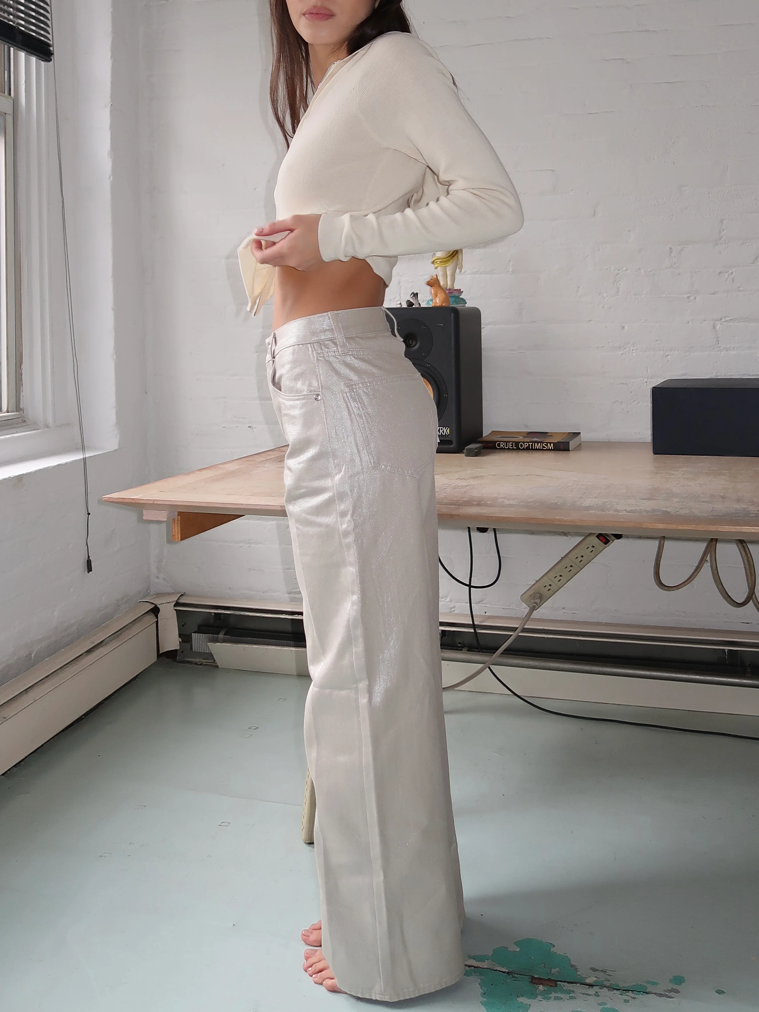 Tate High Rise Bowed Wide Leg in Champagne Luster - Image 2