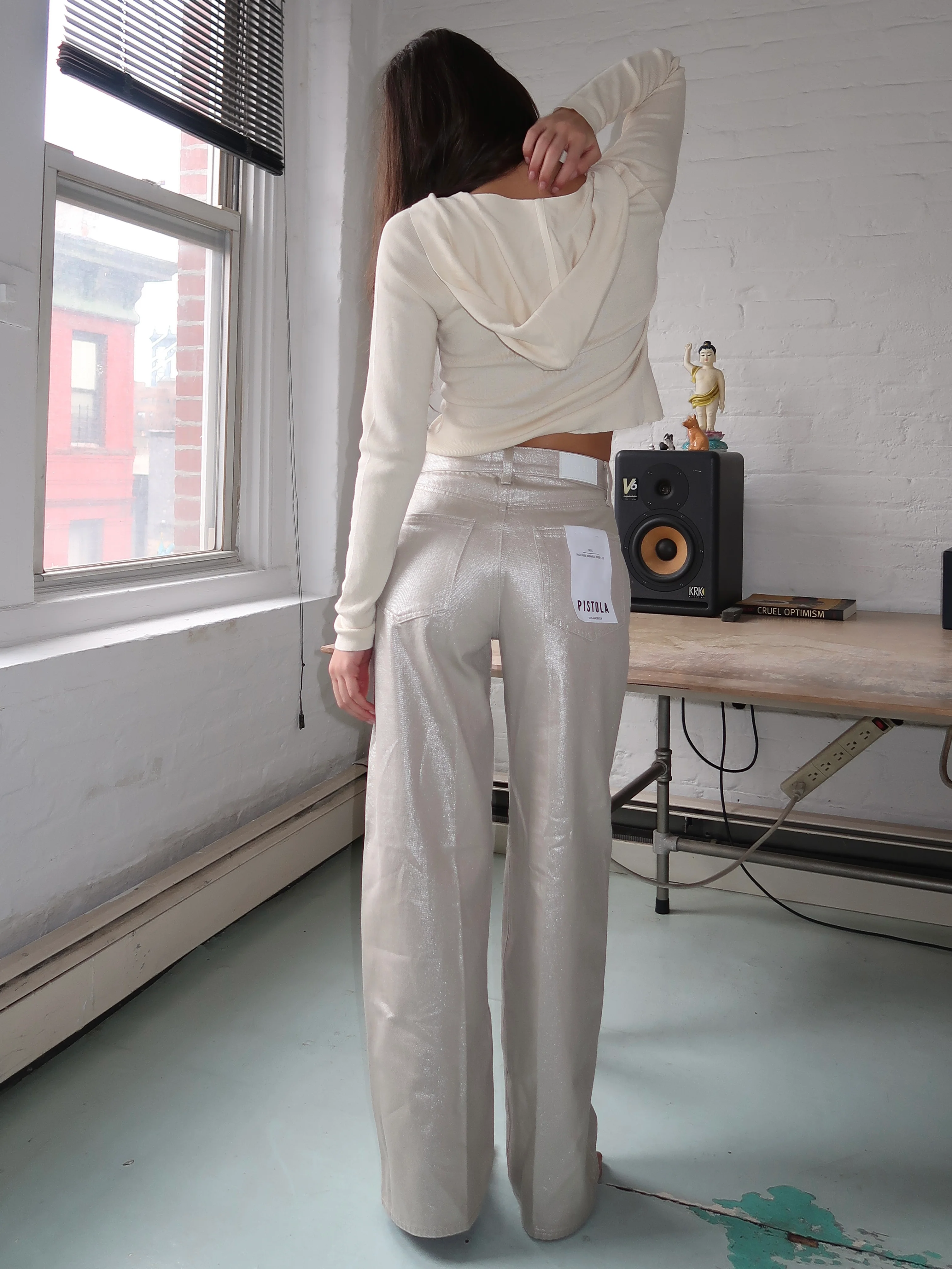 Tate High Rise Bowed Wide Leg in Champagne Luster - Image 3