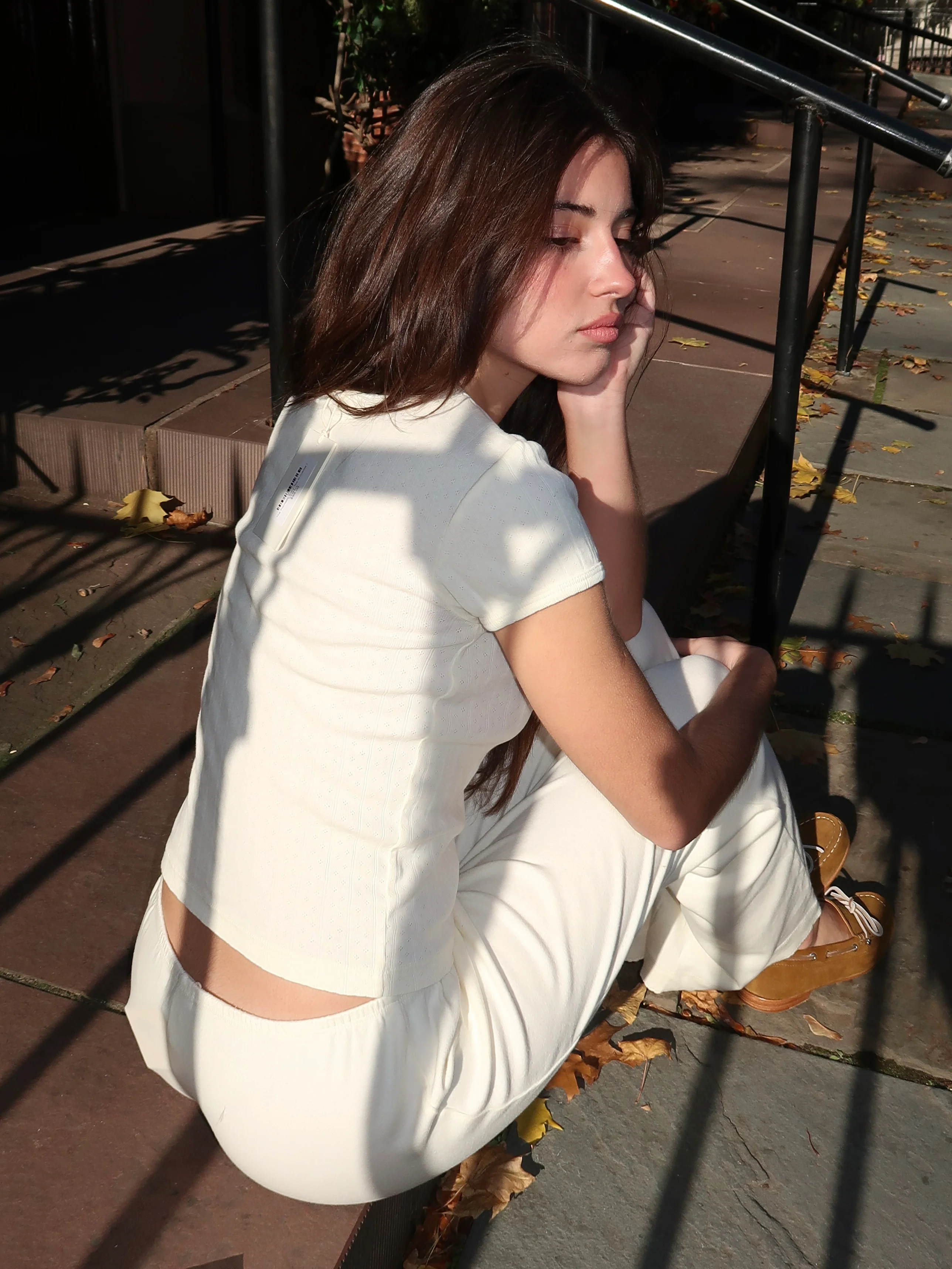 The Pointelle Baby Tee in Creme - Image 3