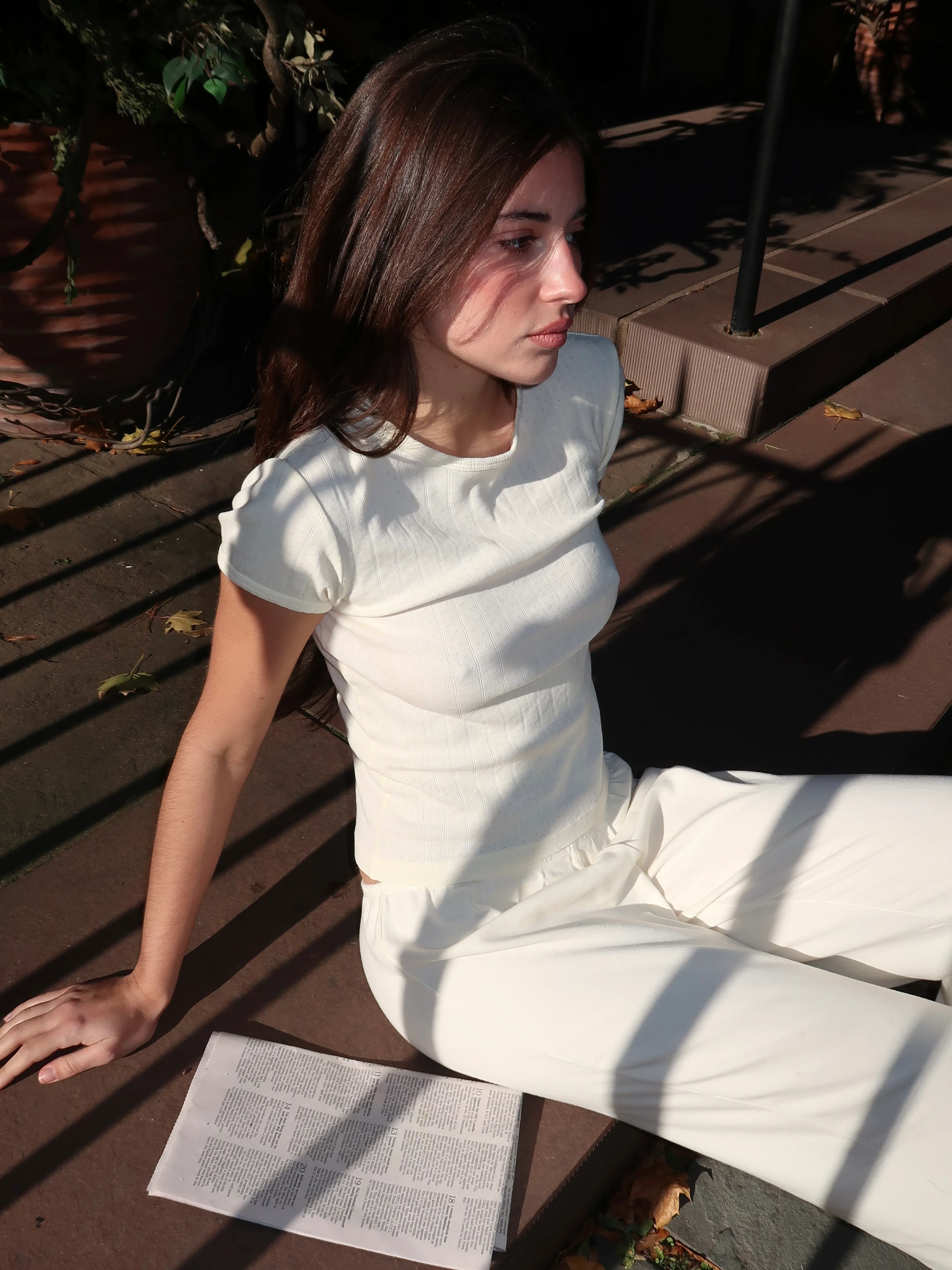 The Pointelle Baby Tee in Creme - Image 4