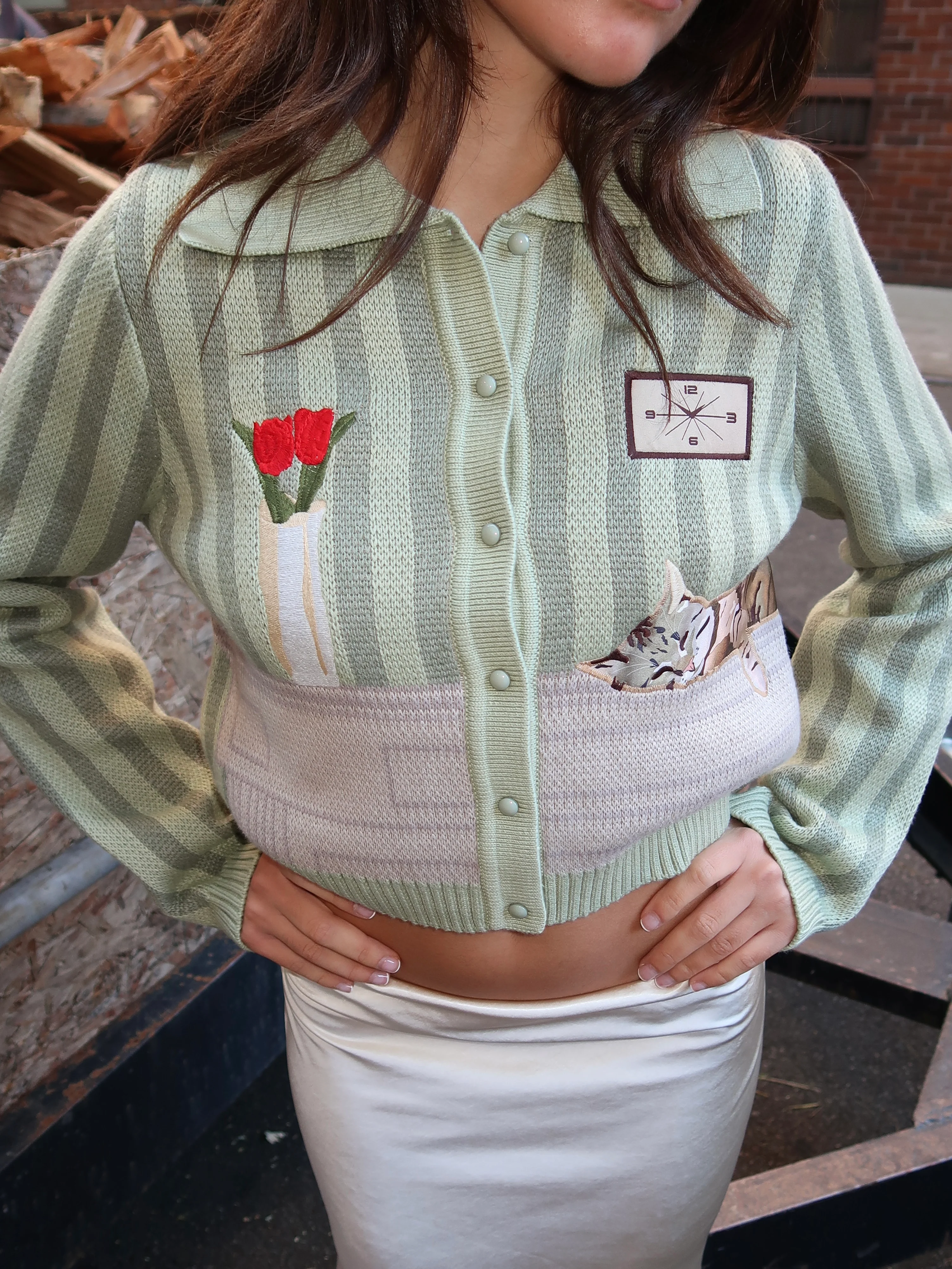 The Sleepy Cat Cardigan in Matcha - Image 2