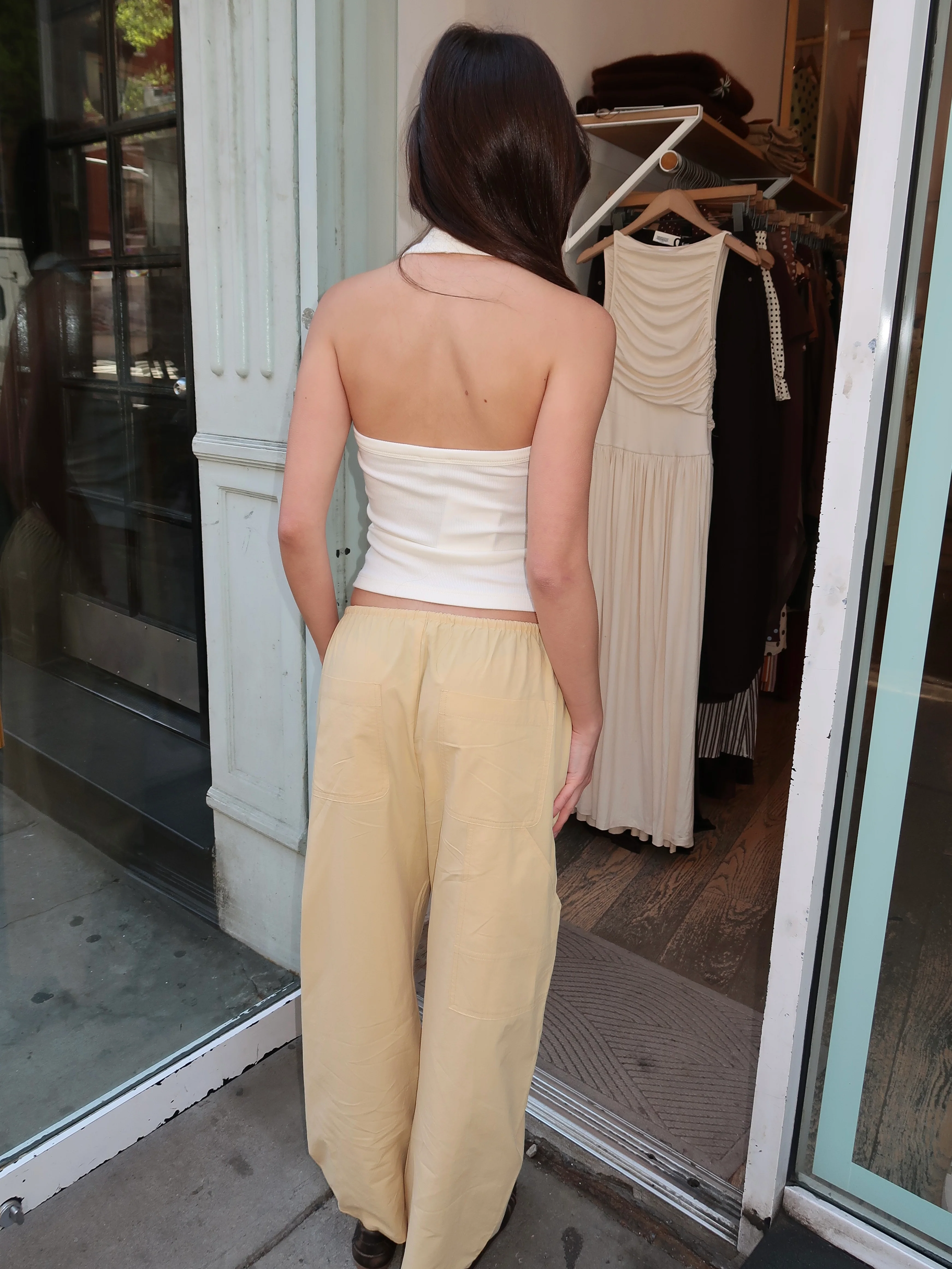Theo Drawstring Poplin Pant in Light Tumeric - Image 3