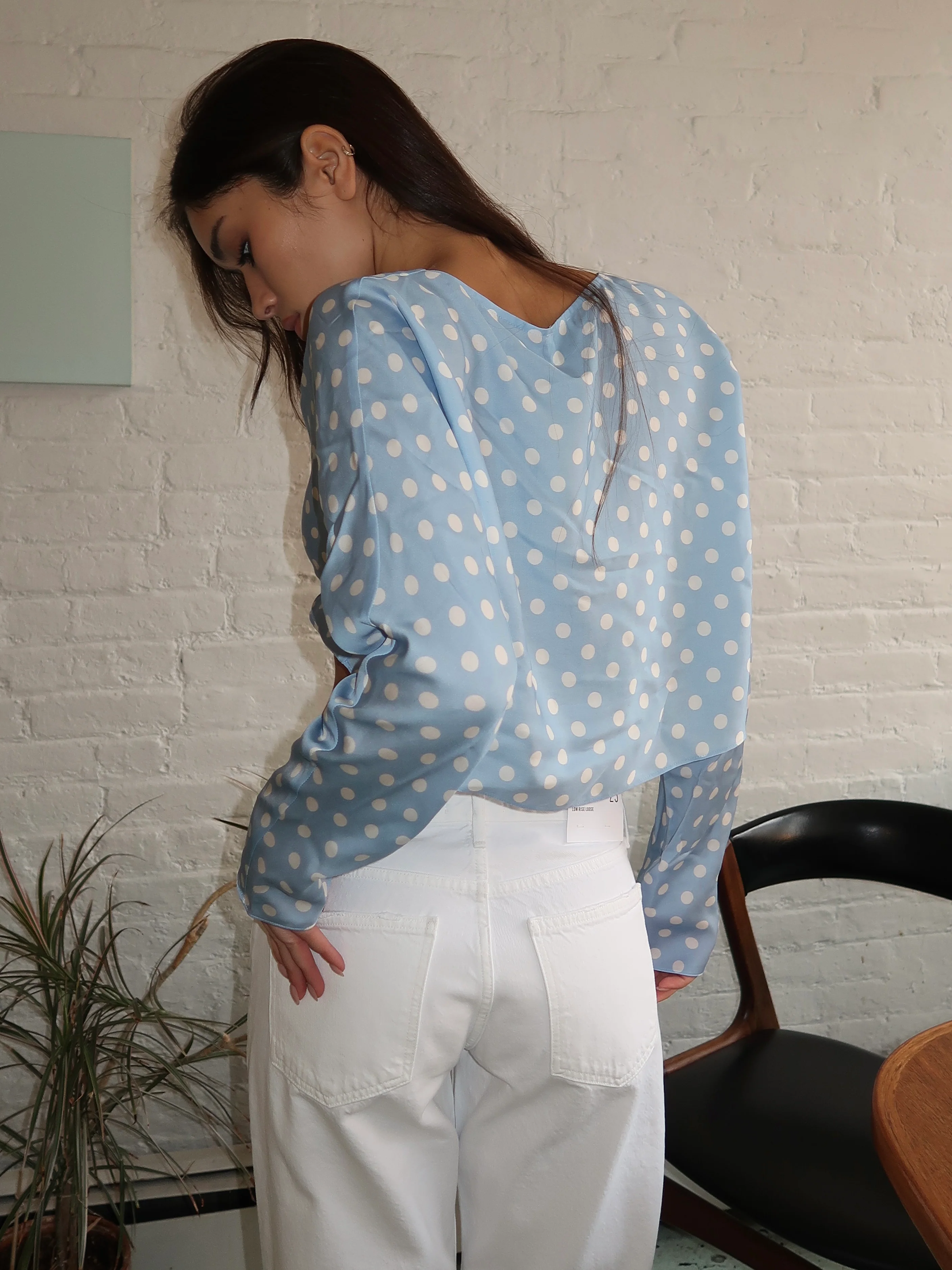 Tillie L/S Top in Blue Polka Dot - Image 3