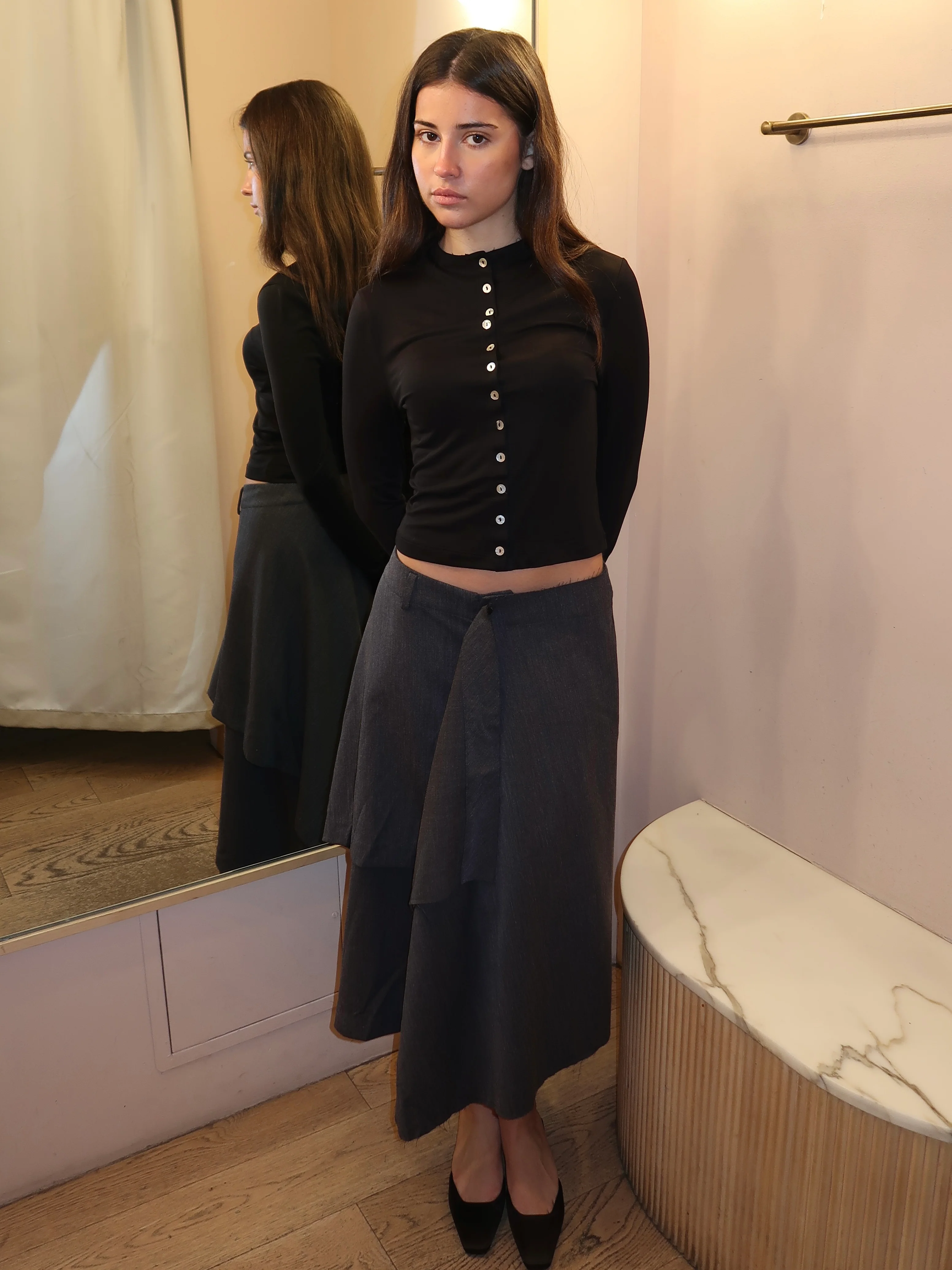 Tovah Asym Midi Skirt in Charcoal