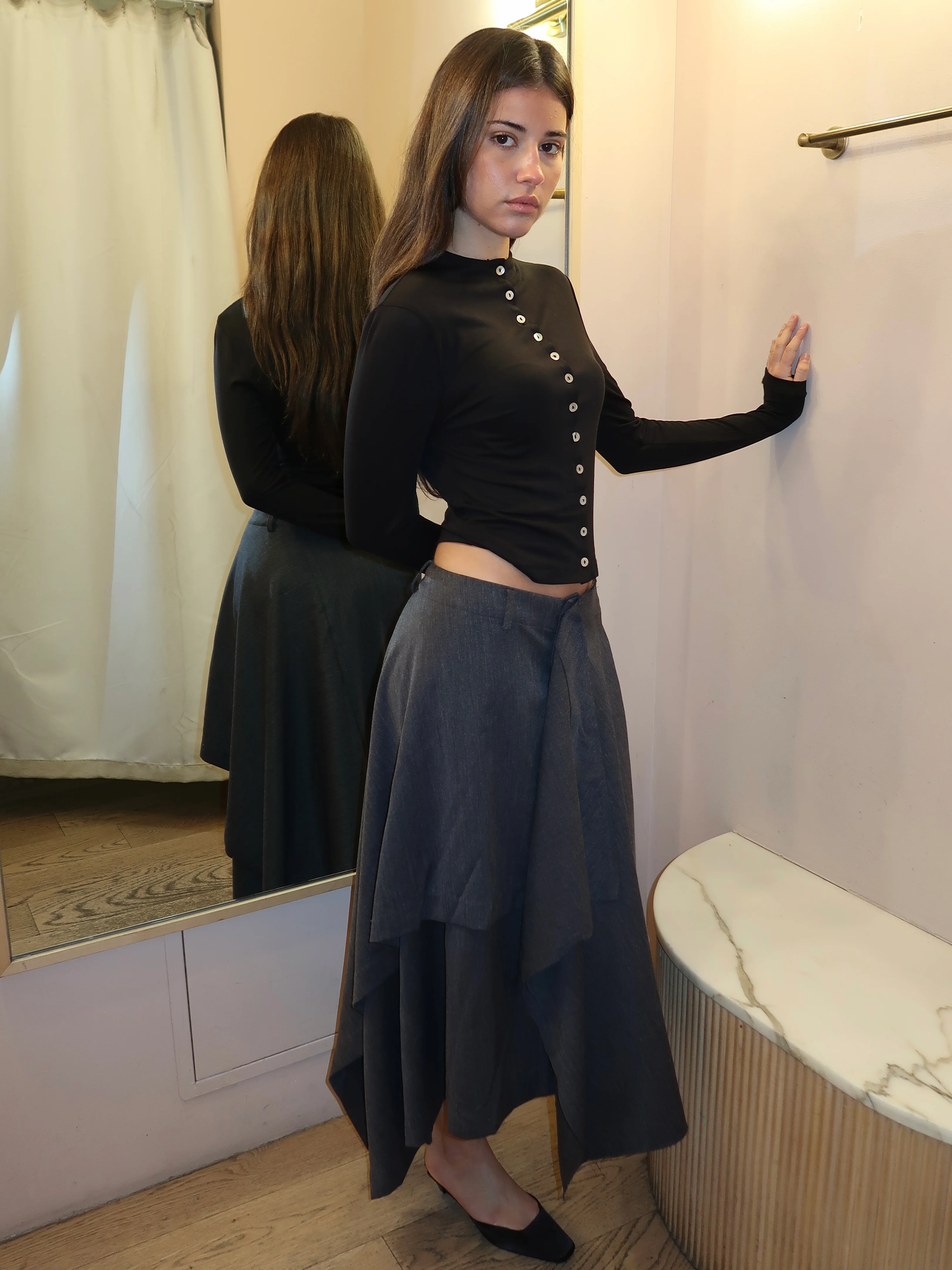 Tovah Asym Midi Skirt in Charcoal - Image 2