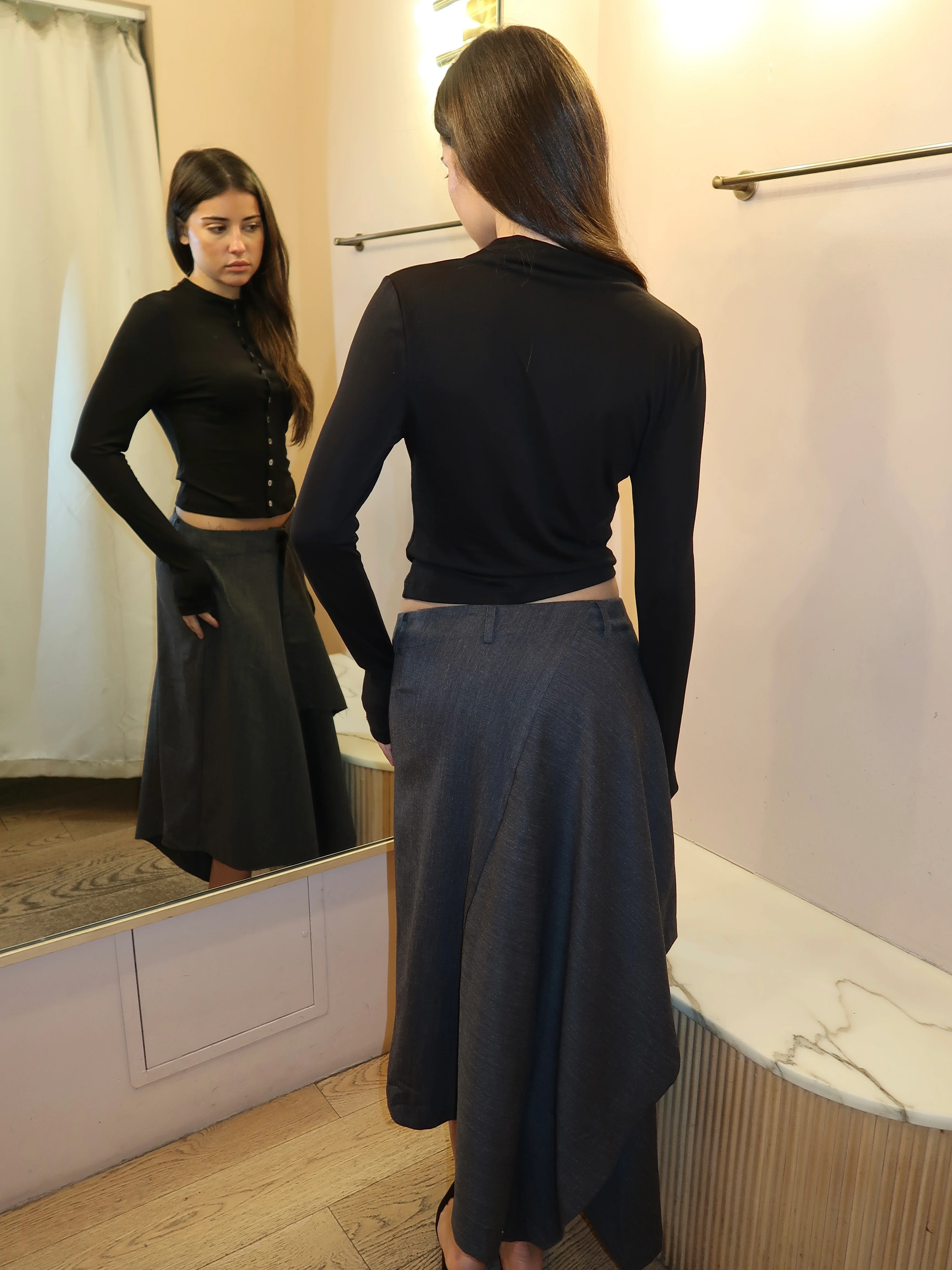 Tovah Asym Midi Skirt in Charcoal - Image 3
